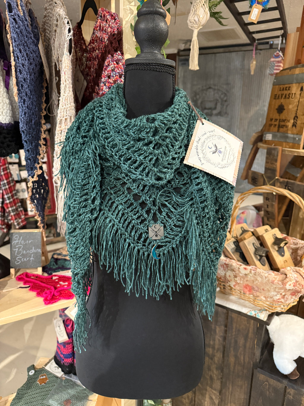 Ocean Teal Prayer Shawl | Hand Crocheted 3 Way Wearable Wrap