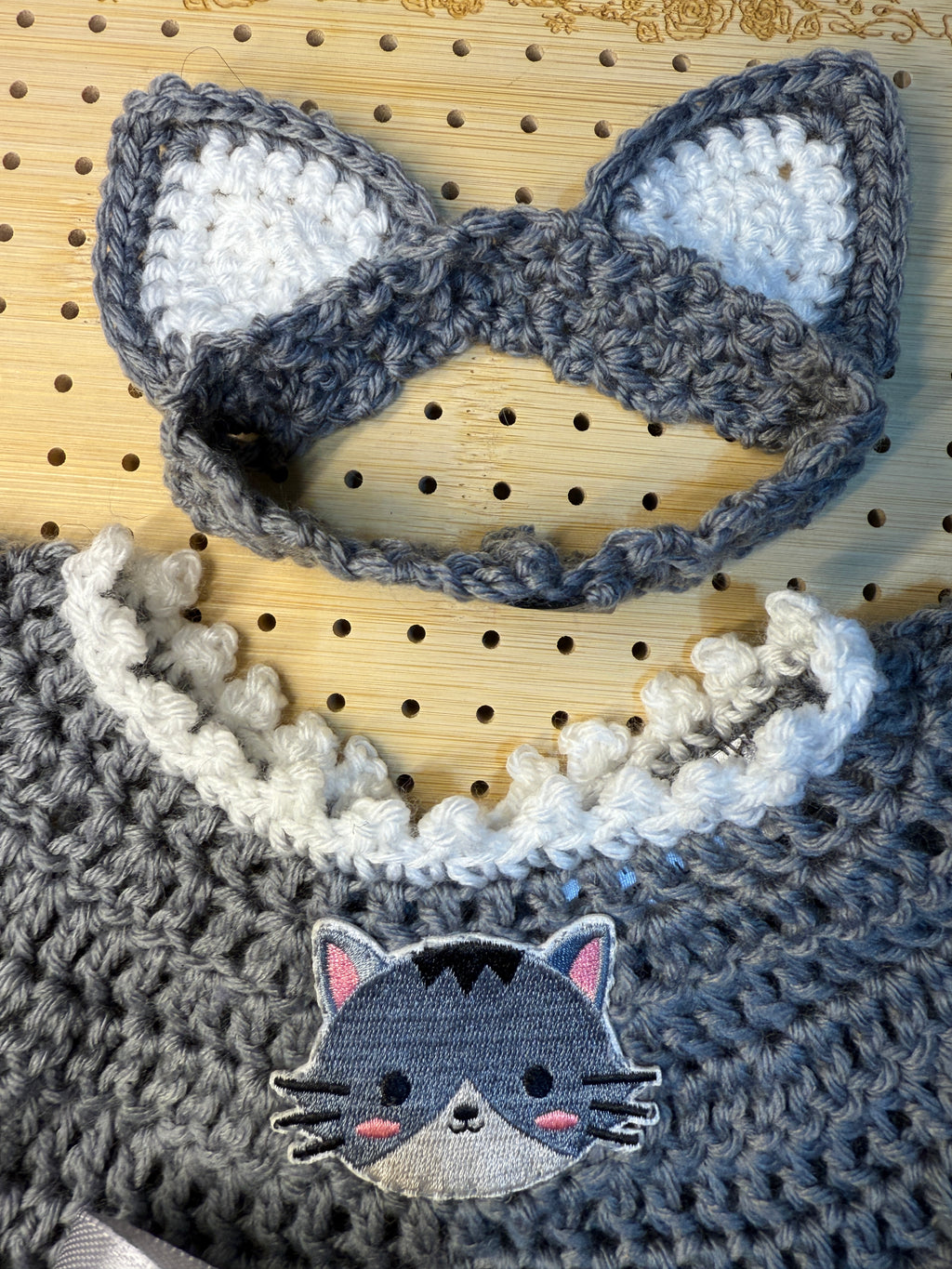 Gray Kitty Baby Dress Set (0–6 Months)