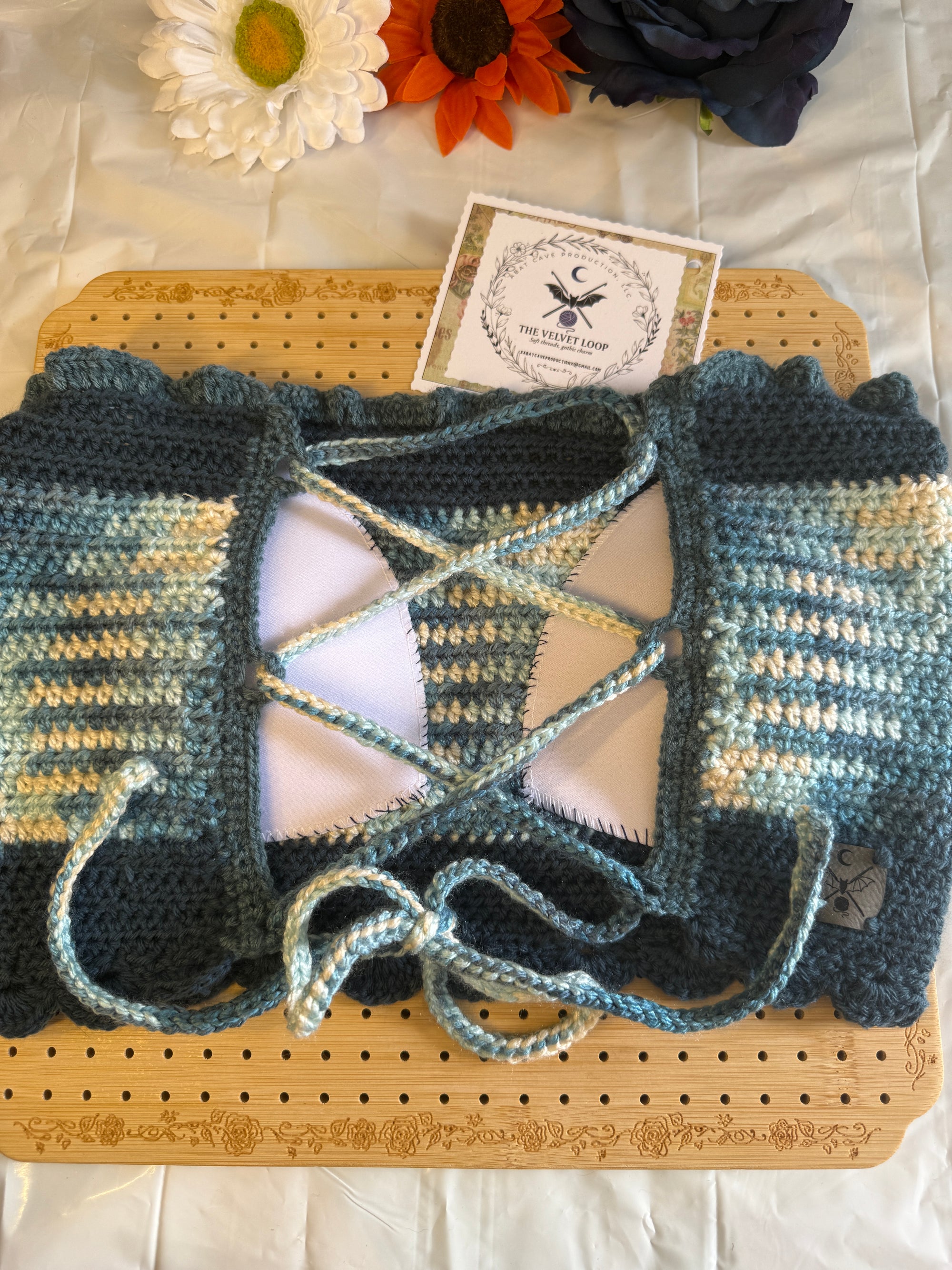 Blue Wave Halter Top | Hand Crocheted Lace Up Back Top