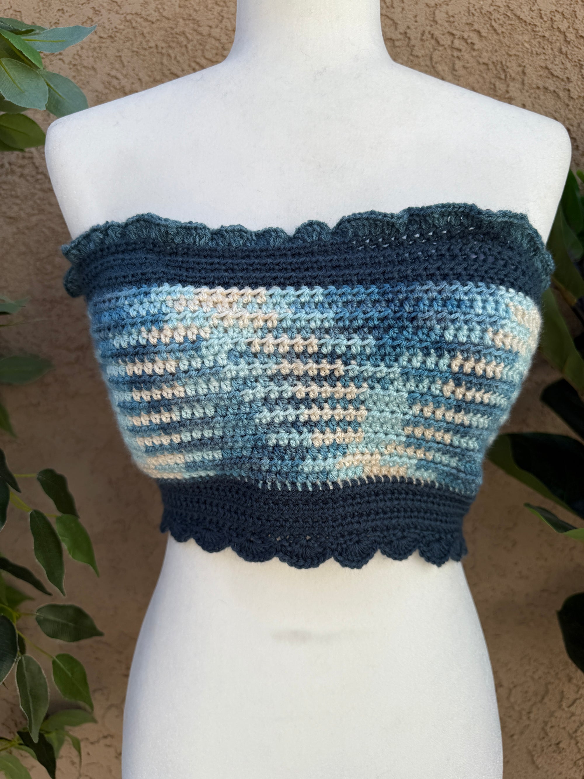 Blue Wave Halter Top | Hand Crocheted Lace Up Back Top