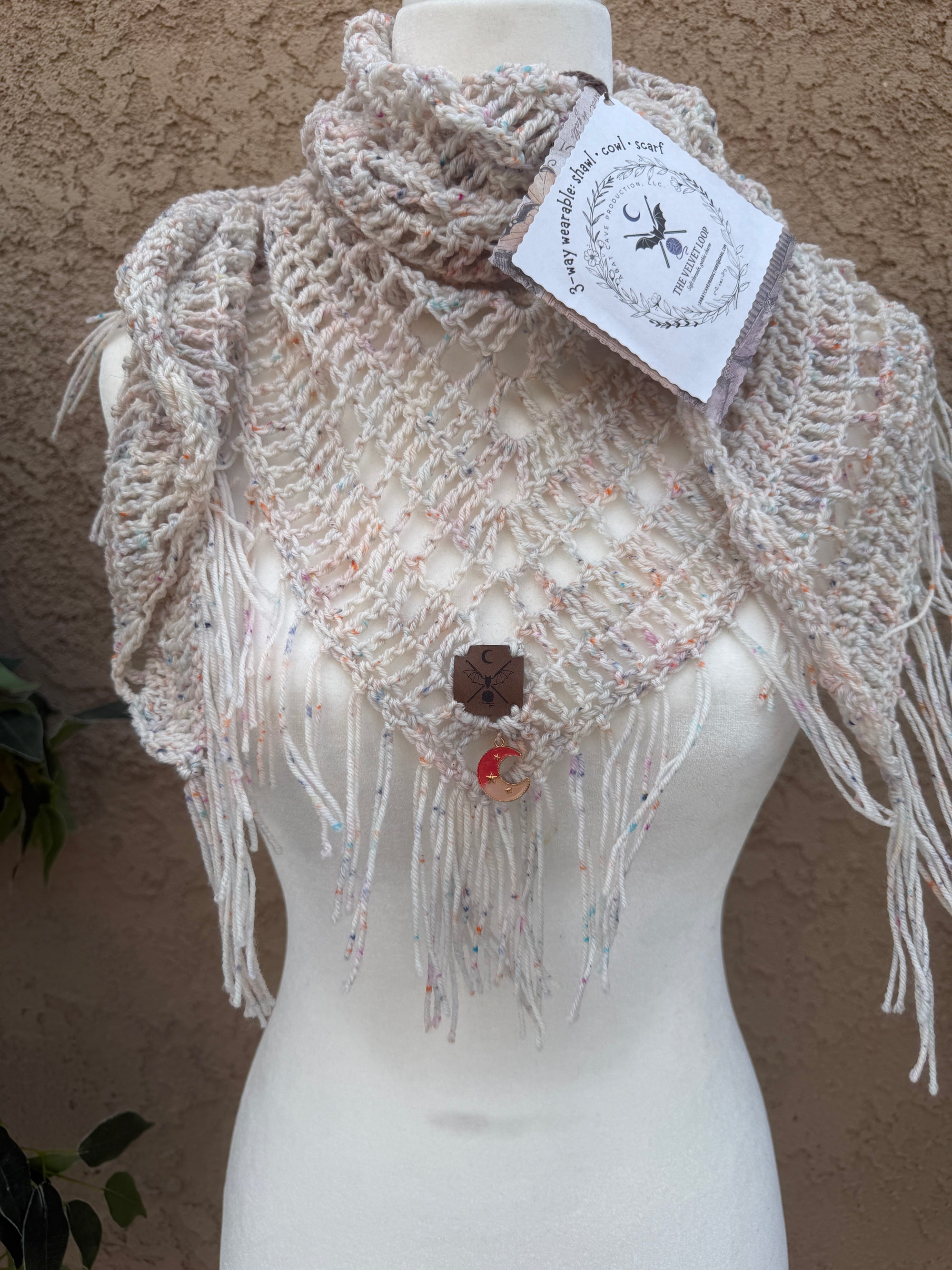 Ivory Confetti Prayer Shawl | Hand Crocheted 3 Way Wearable Wrap