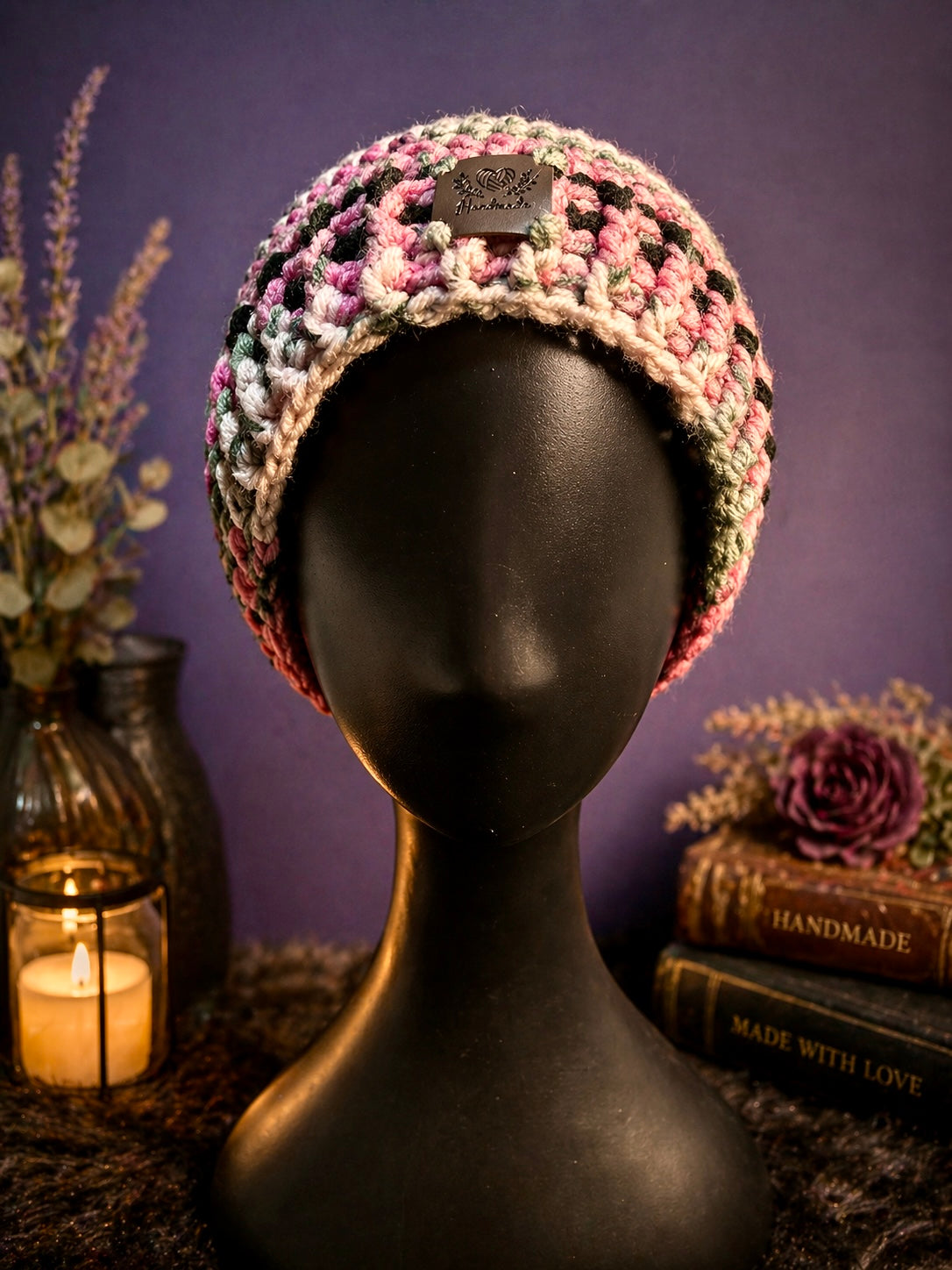 Blush Riot Slouchy Beanie – Removable Pom Pom | Handmade Crochet Hat