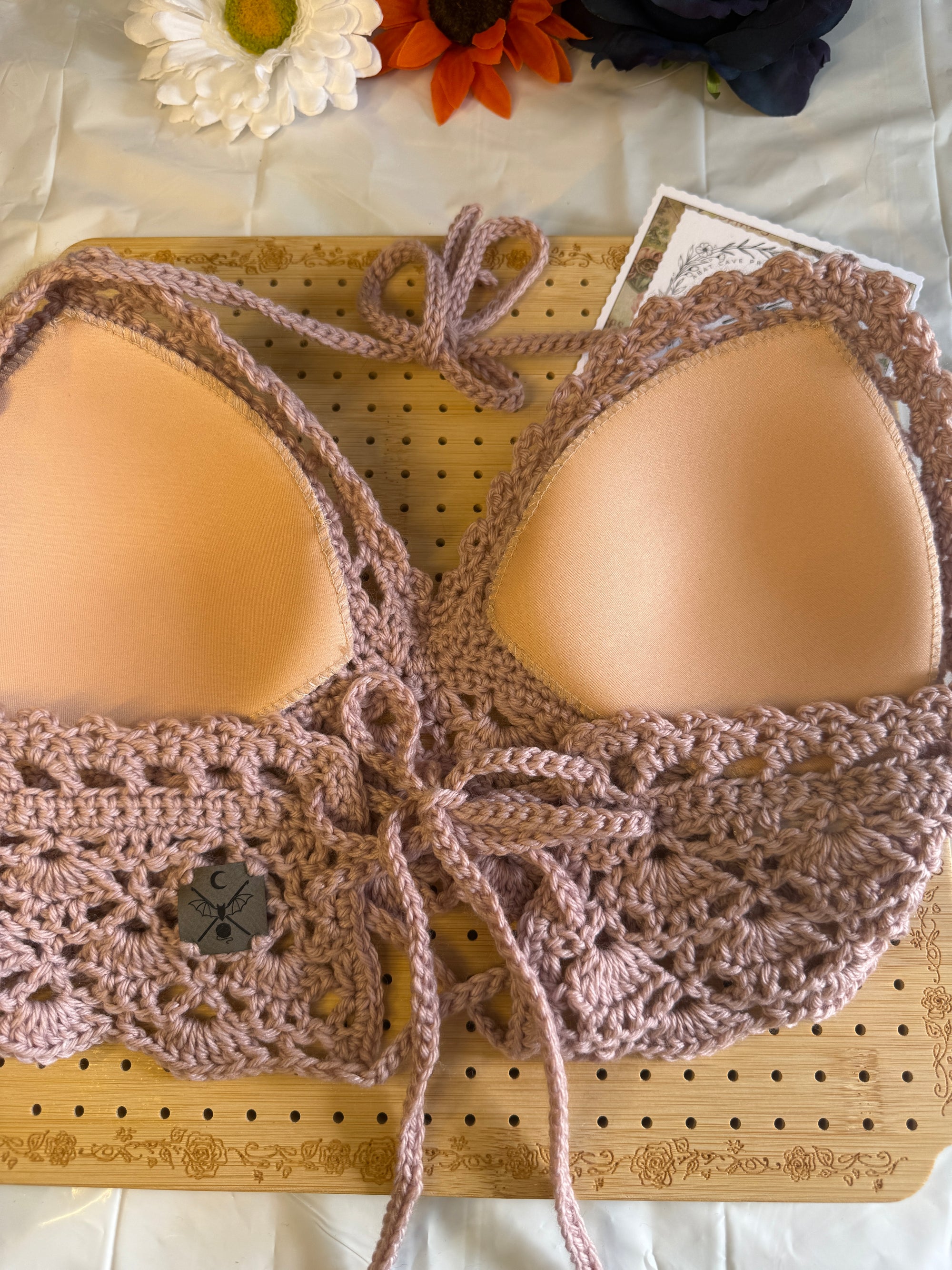 Dusty Rose Halter Top | Hand Crocheted Lace Up Back Top