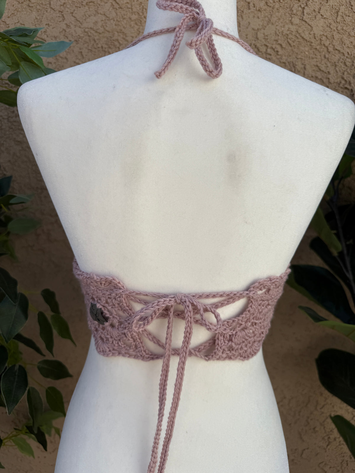 Dusty Rose Halter Top | Hand Crocheted Lace Up Back Top