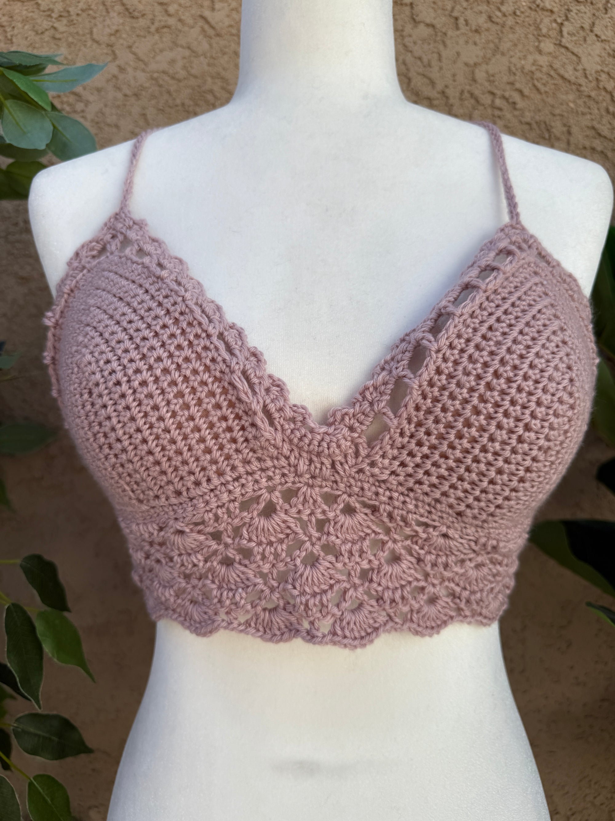 Dusty Rose Halter Top | Hand Crocheted Lace Up Back Top