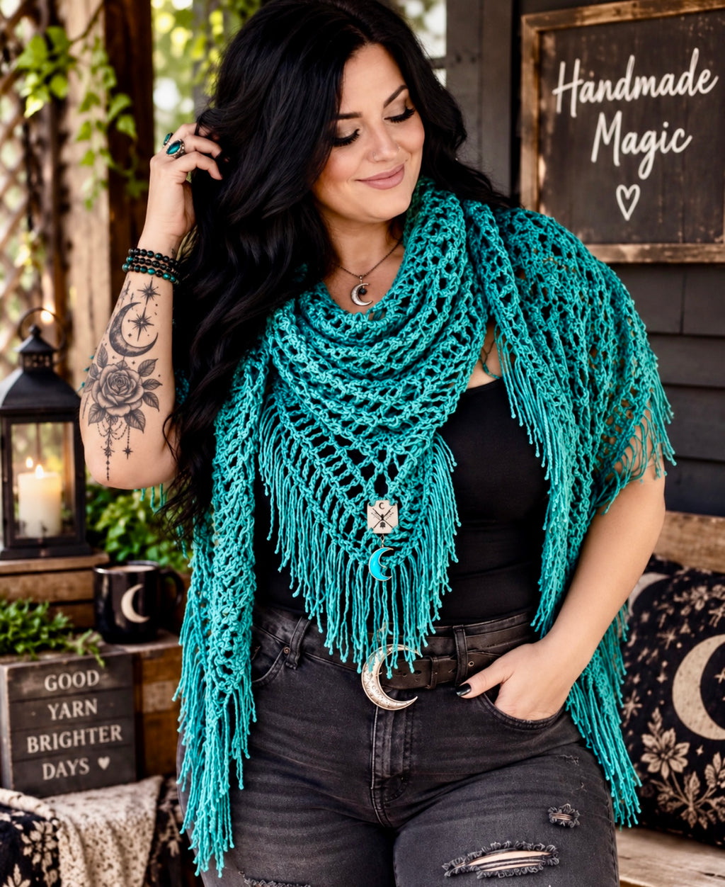 Ocean Teal Prayer Shawl | Hand Crocheted 3 Way Wearable Wrap