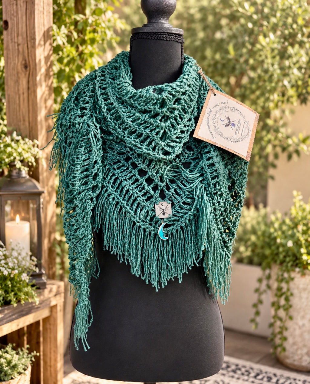 Ocean Teal Prayer Shawl | Hand Crocheted 3 Way Wearable Wrap