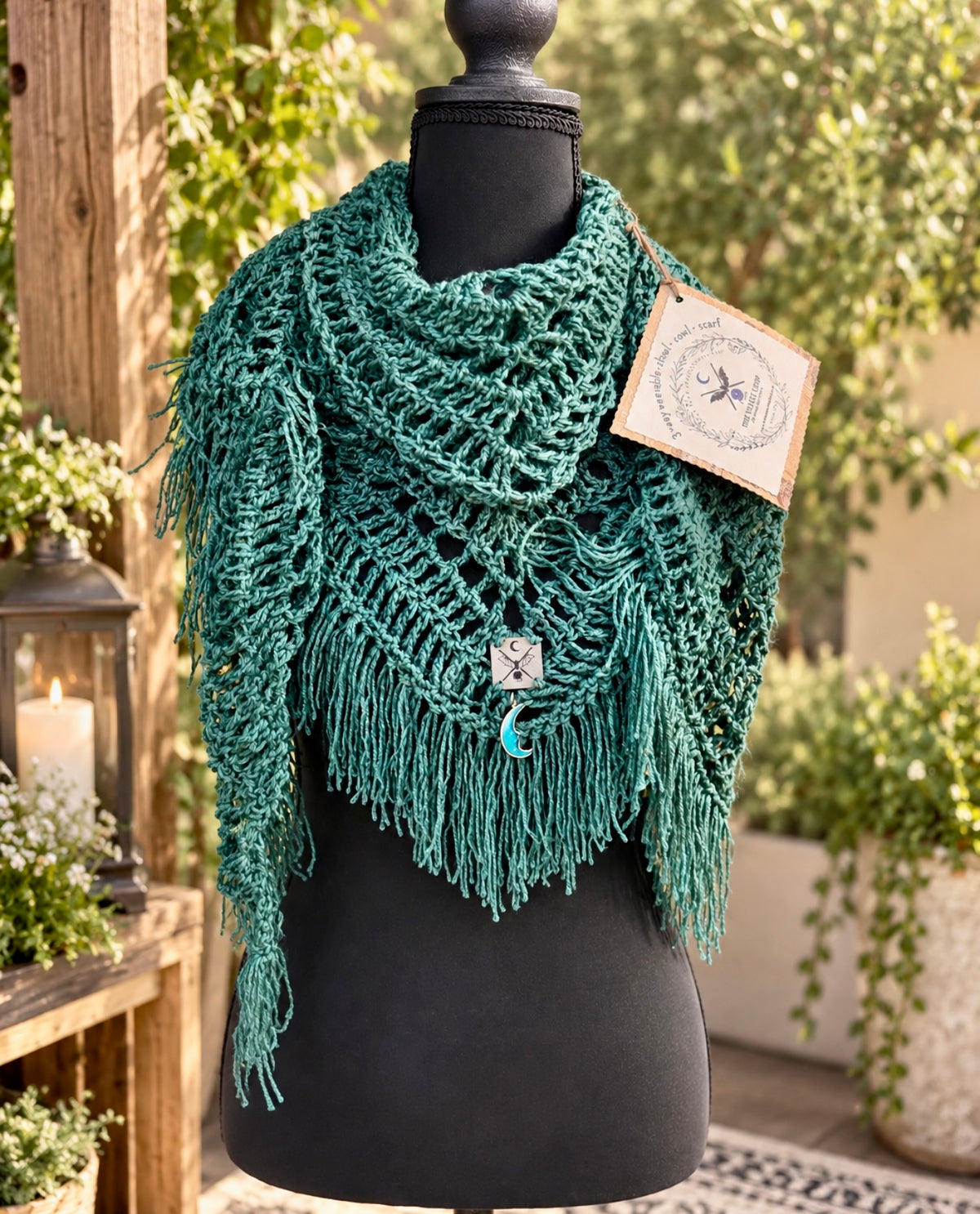 Ocean Teal Prayer Shawl | Hand Crocheted 3 Way Wearable Wrap