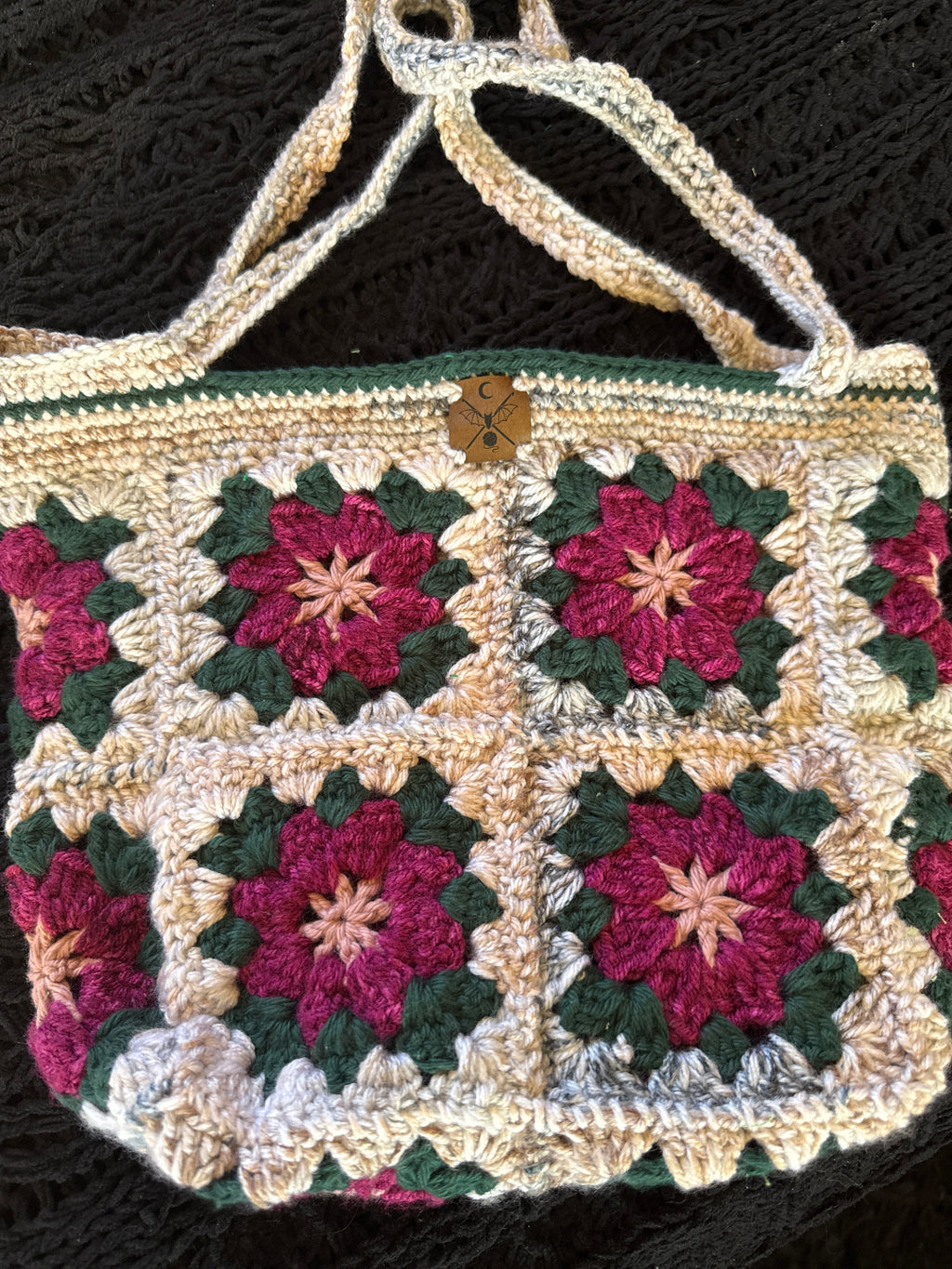 Crimson Garden Tote | Hand Crocheted Floral Granny Square Bag