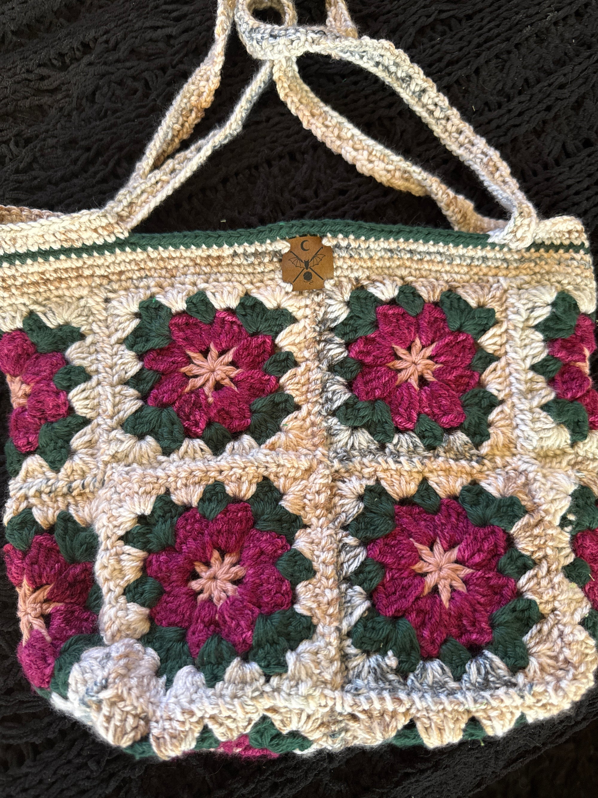 Crimson Garden Tote | Hand Crocheted Floral Granny Square Bag