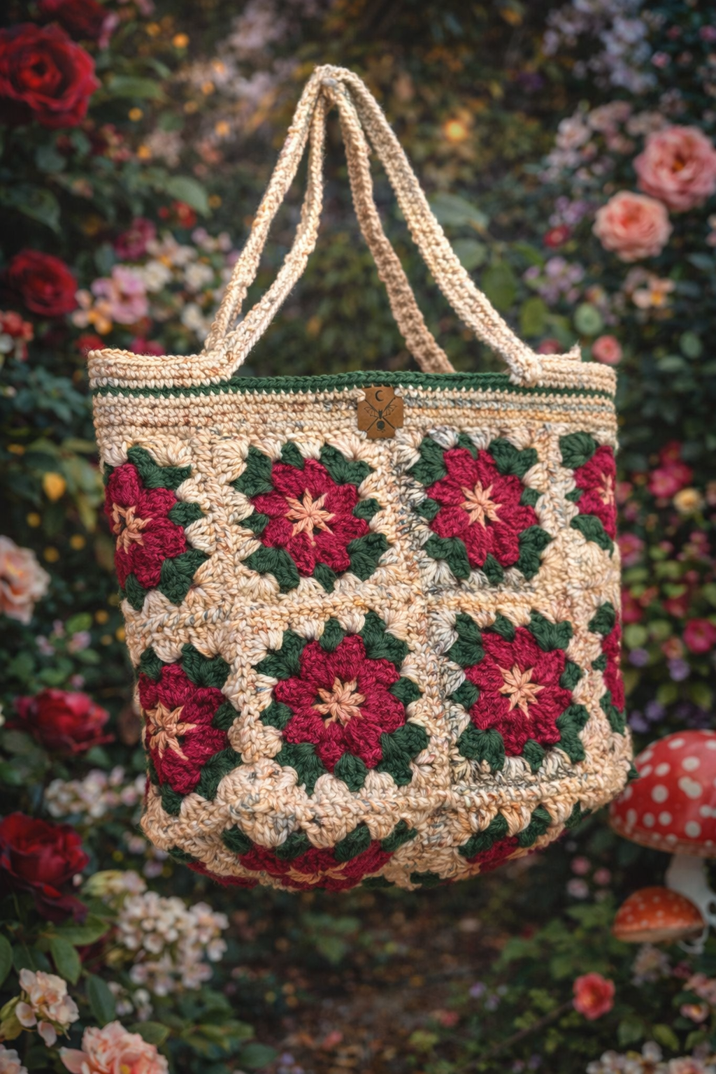 Crimson Garden Tote | Hand Crocheted Floral Granny Square Bag