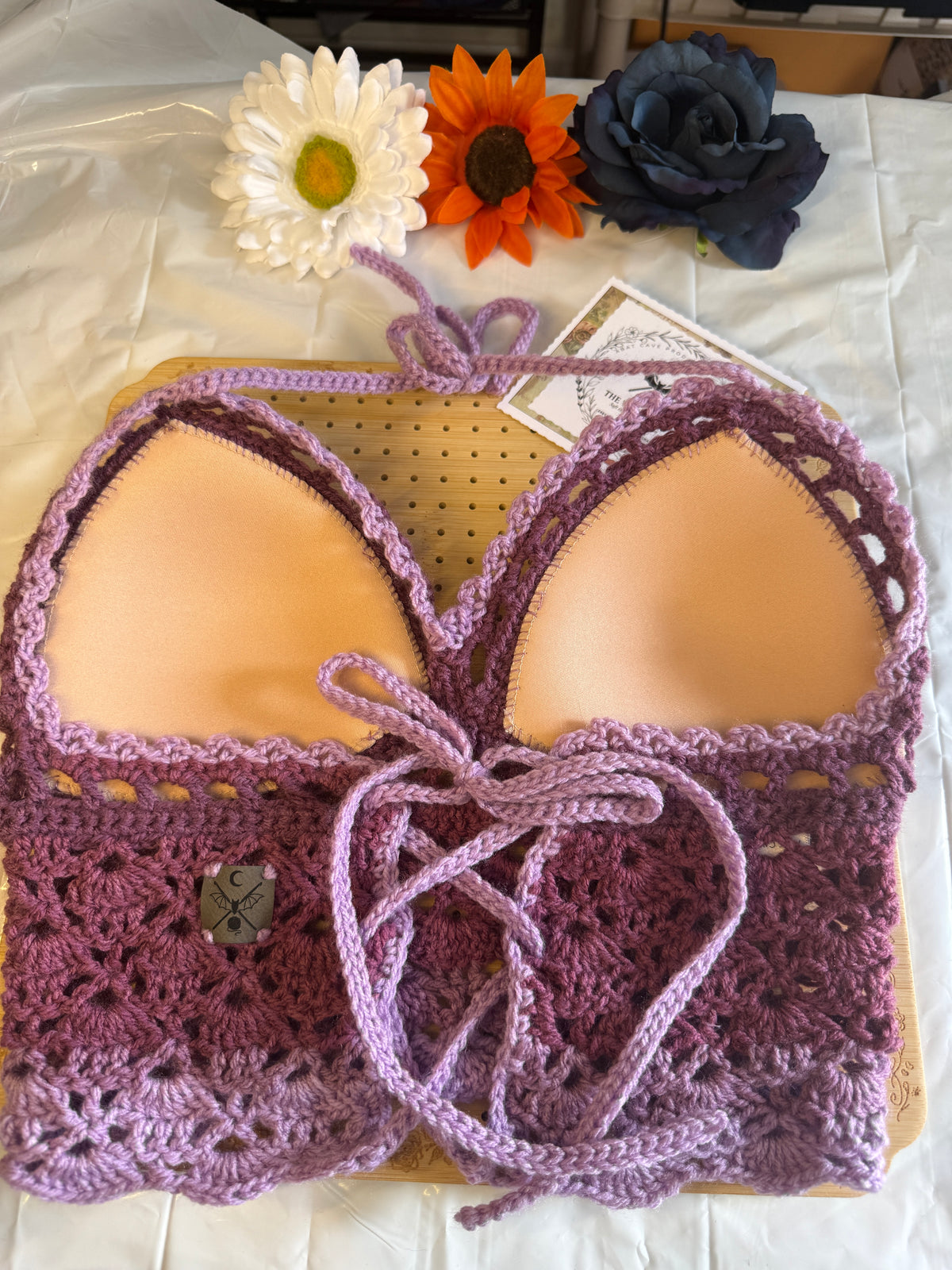 Raspberry Bloom Halter Top | Hand Crocheted Lace Up Back Top