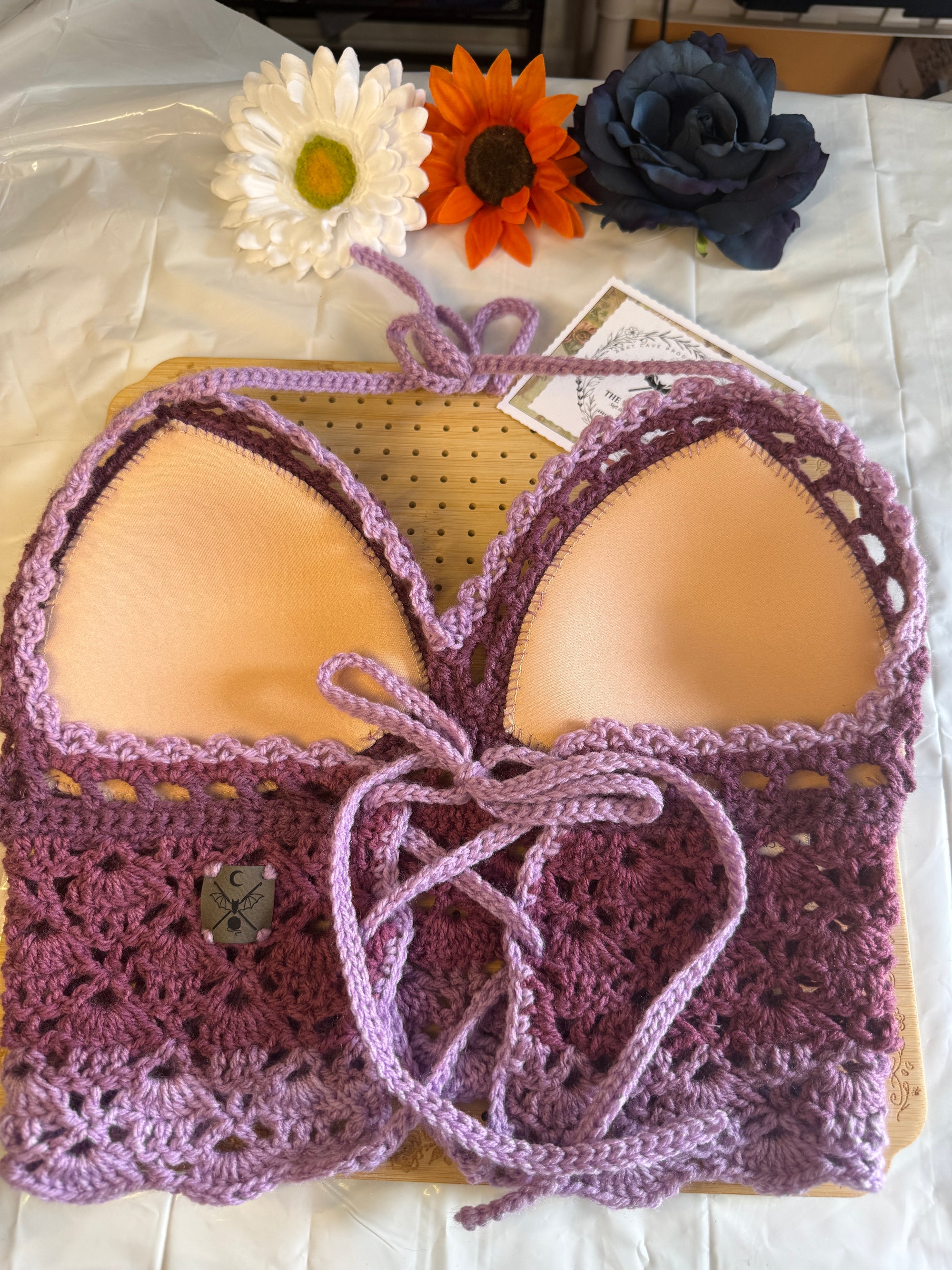 Raspberry Bloom Halter Top | Hand Crocheted Lace Up Back Top