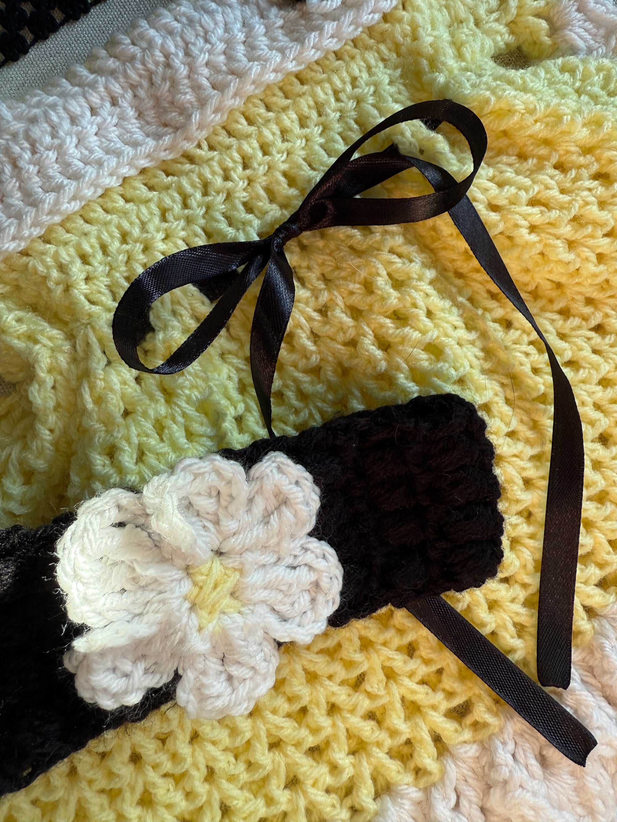 Bumble Bee Dress Set | Crochet Baby Dress (0–6 Months) | Handmade Yellow Baby Outfit with Matching Headband (Copy)
