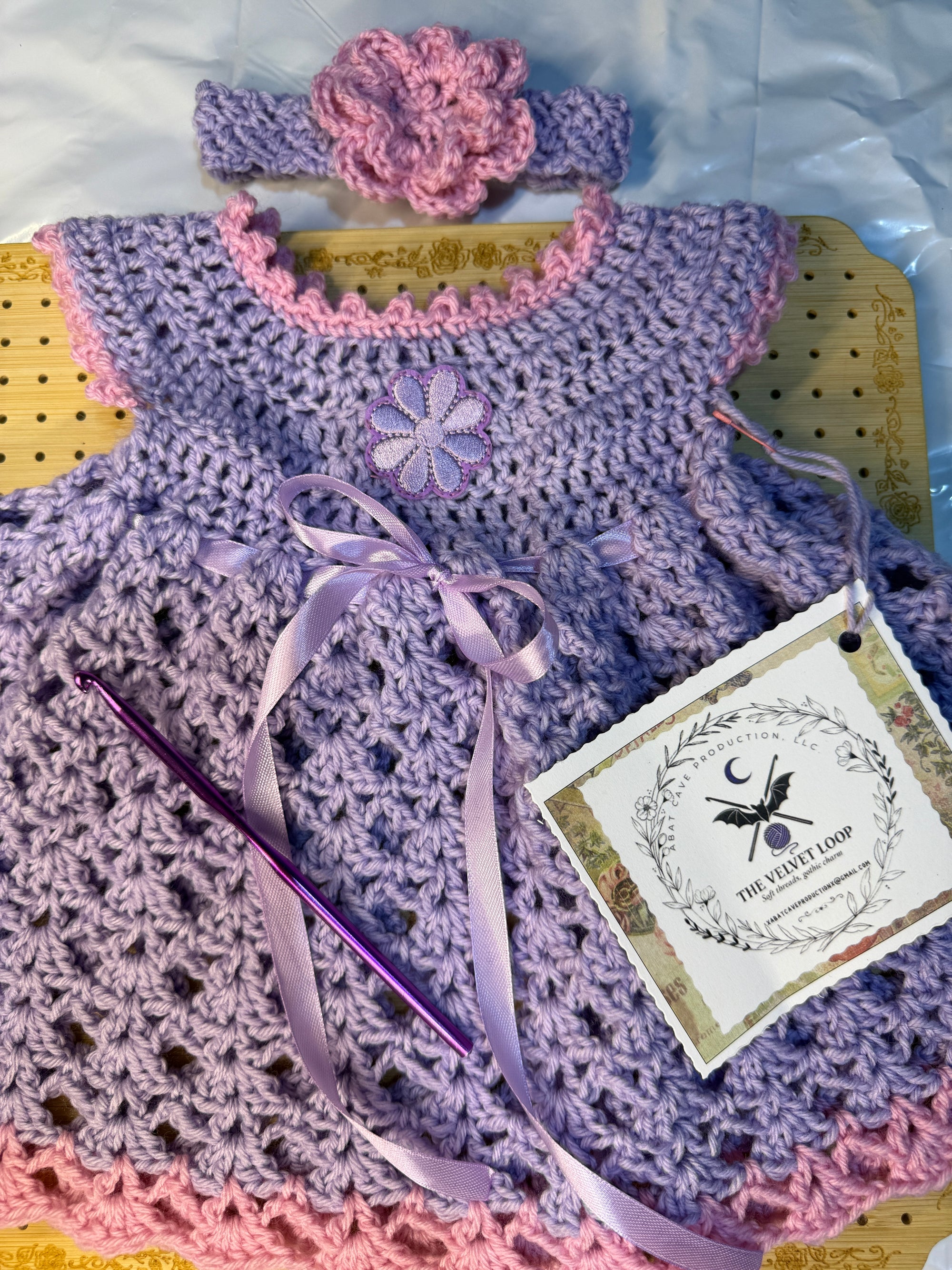 Lavender Petal Dress | Crochet Baby Dress (0–6 Months) | Handmade Yellow Baby Outfit with Matching Headband (Copy) (Copy)