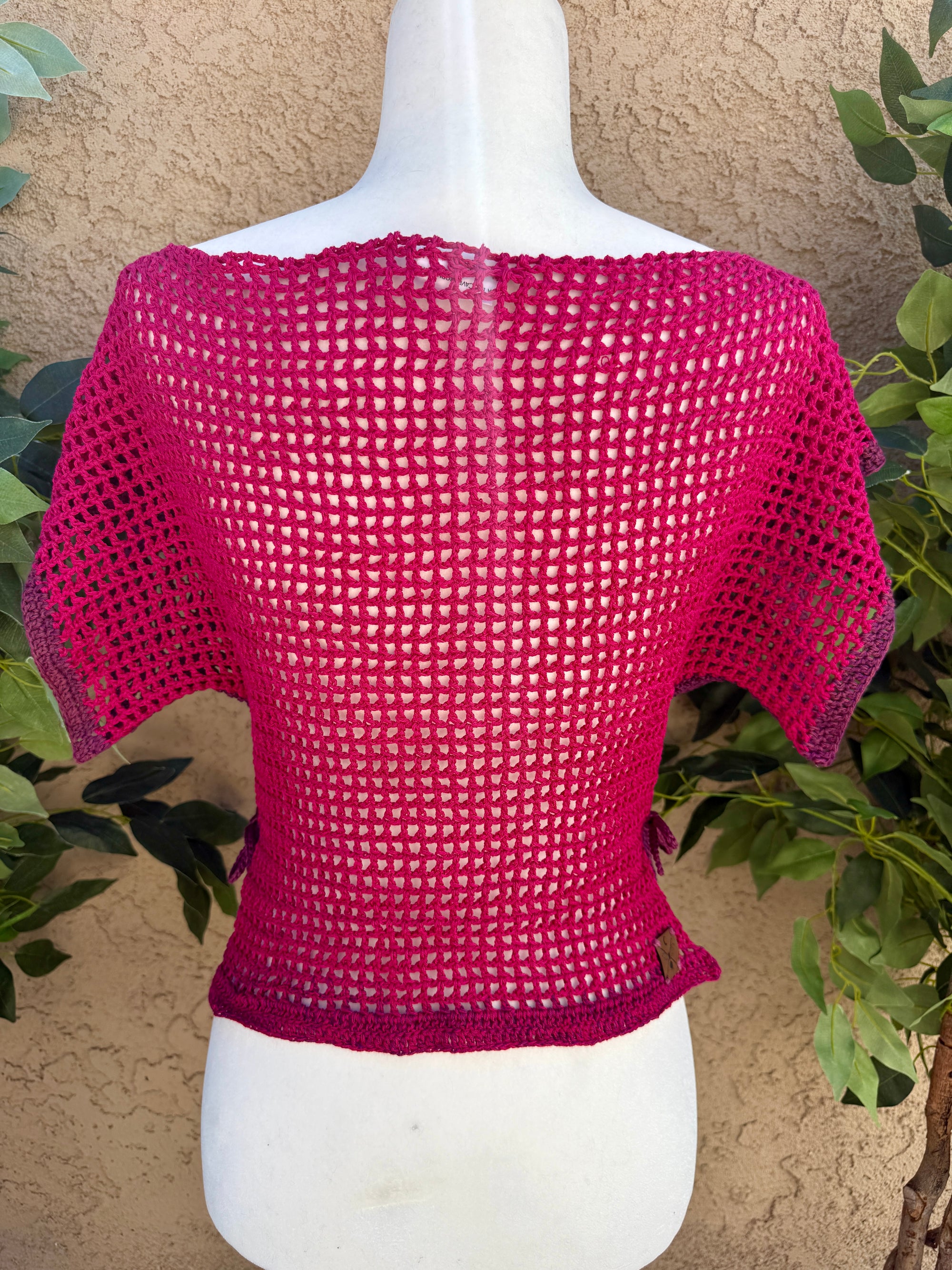 Crochet Mesh Top – Berry Eclipse | Hand Crocheted Side Tie Festival Cover Top