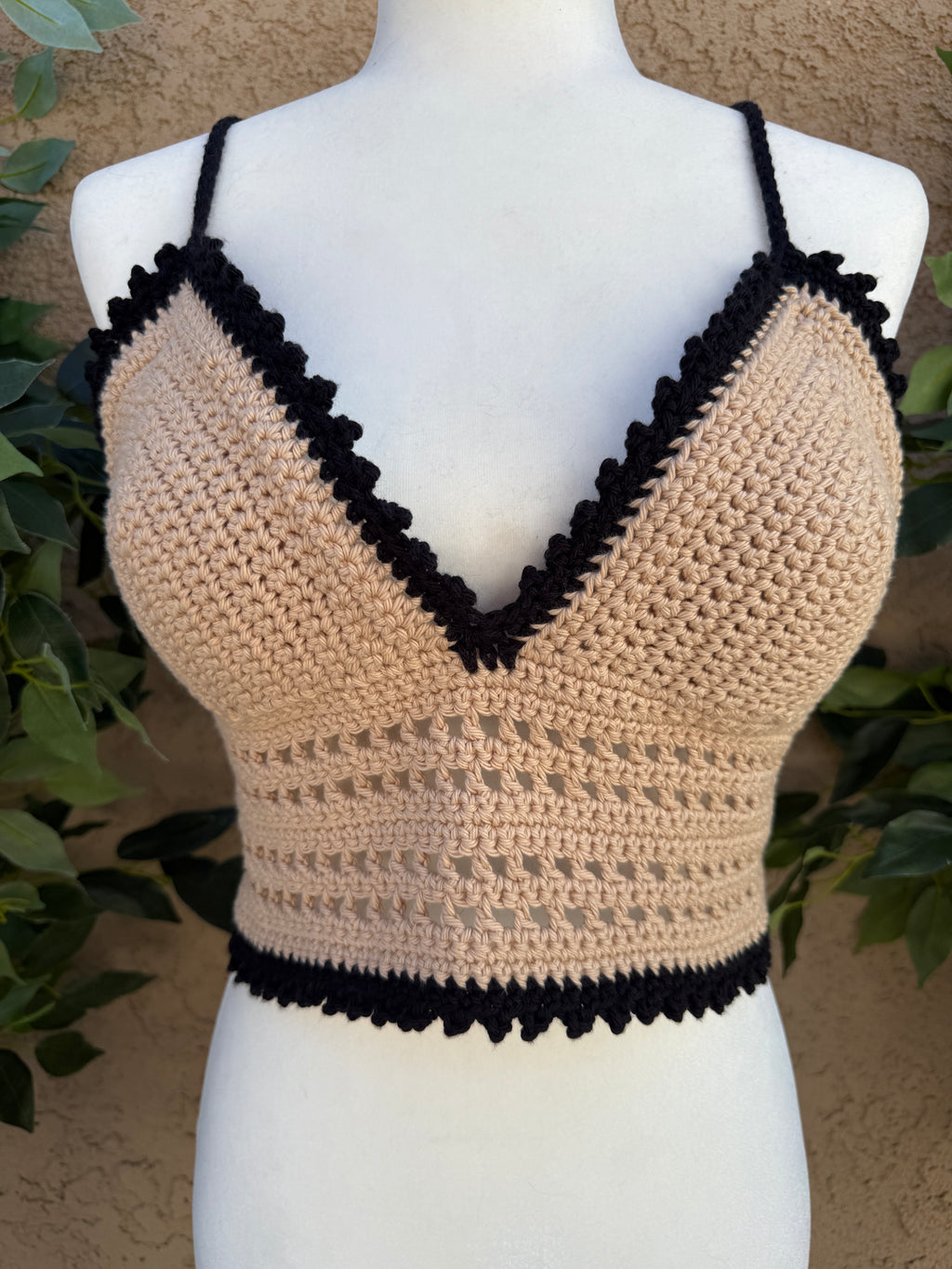 Crochet Halter Bralette – Desert Noir | Hand Crocheted Lace-Up Back Top