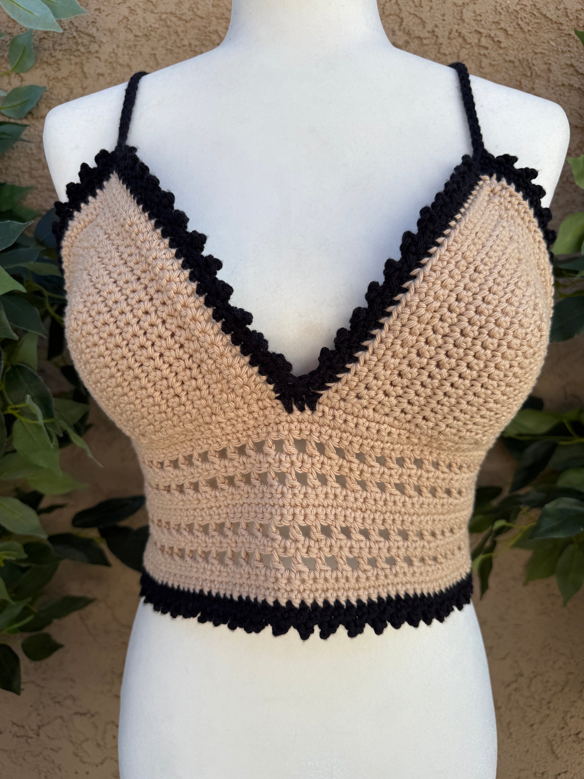 Crochet Halter Bralette – Desert Noir | Hand Crocheted Lace-Up Back Top