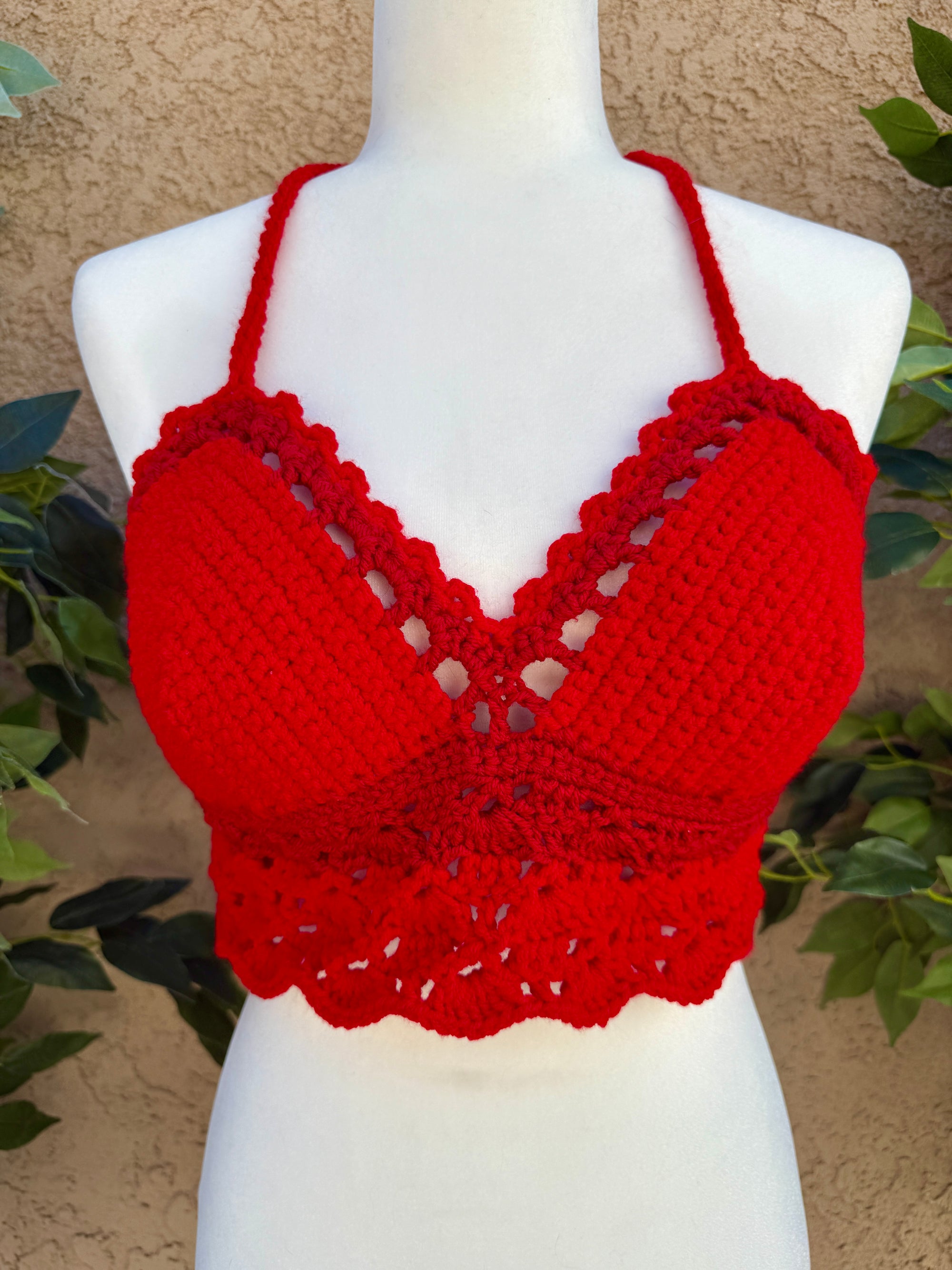 Crochet Halter Bralette – Crimson Spell | Hand Crocheted Lace-Up Back Top
