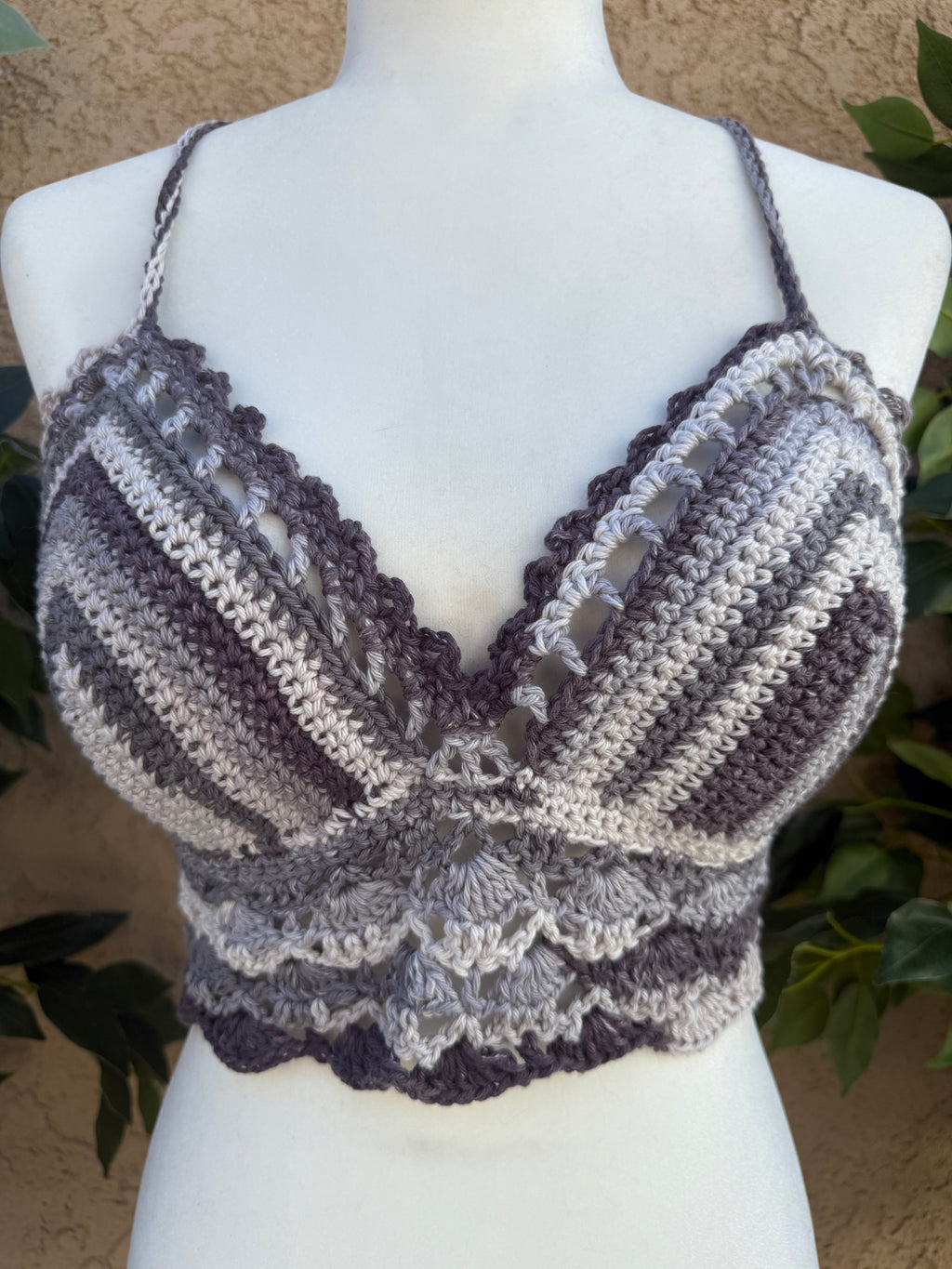 Crochet Halter Bralette – Stone Veil | Hand Crocheted Lace-Up Back Top