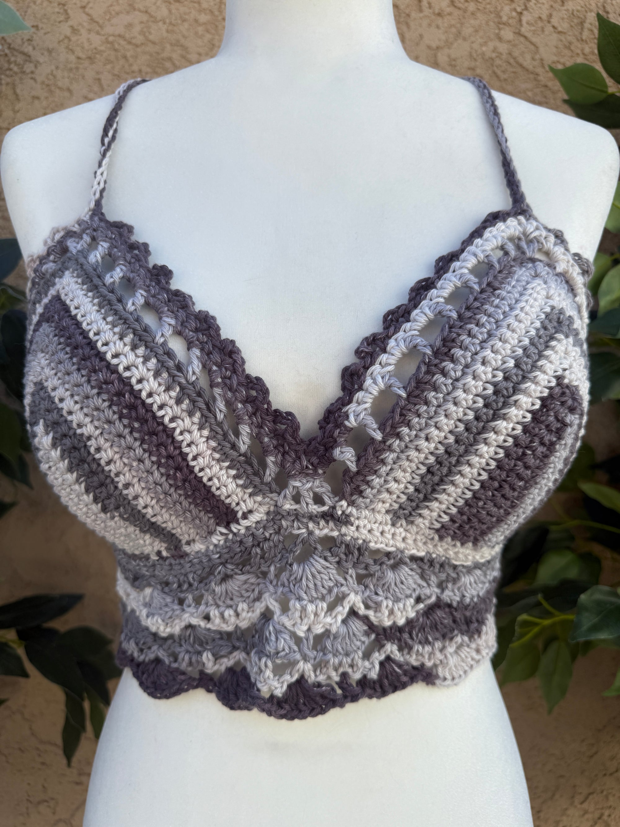 Crochet Halter Bralette – Stone Veil | Hand Crocheted Lace-Up Back Top