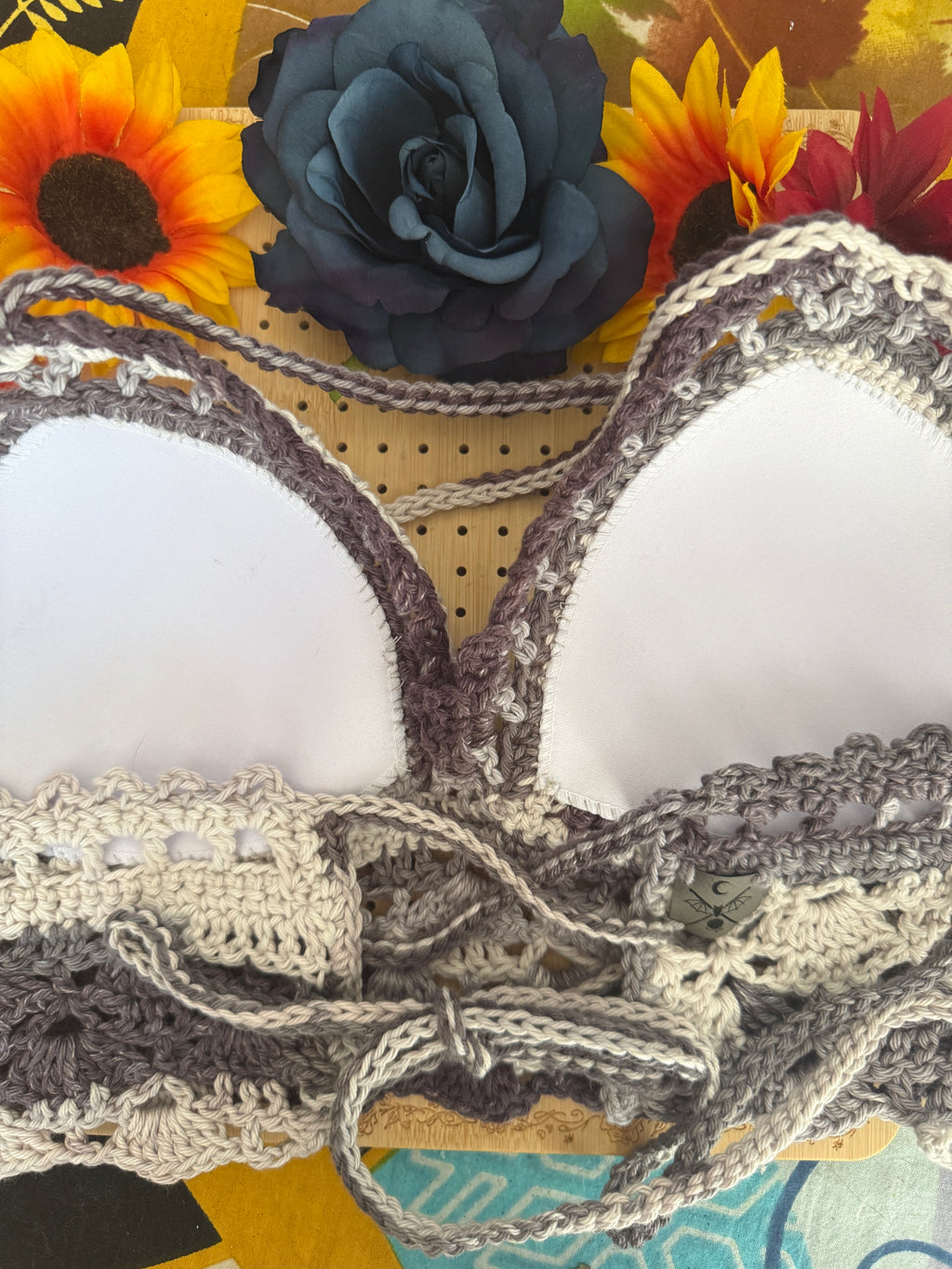Crochet Halter Bralette – Stone Veil | Hand Crocheted Lace-Up Back Top