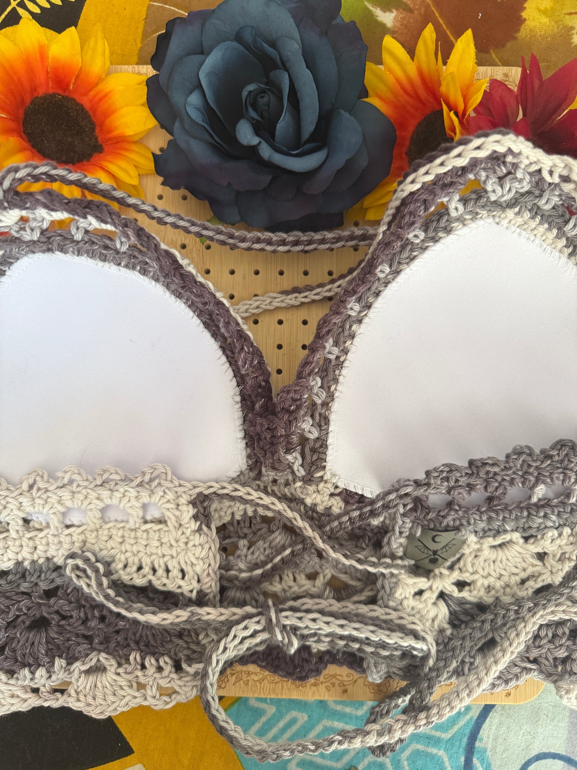 Crochet Halter Bralette – Stone Veil | Hand Crocheted Lace-Up Back Top