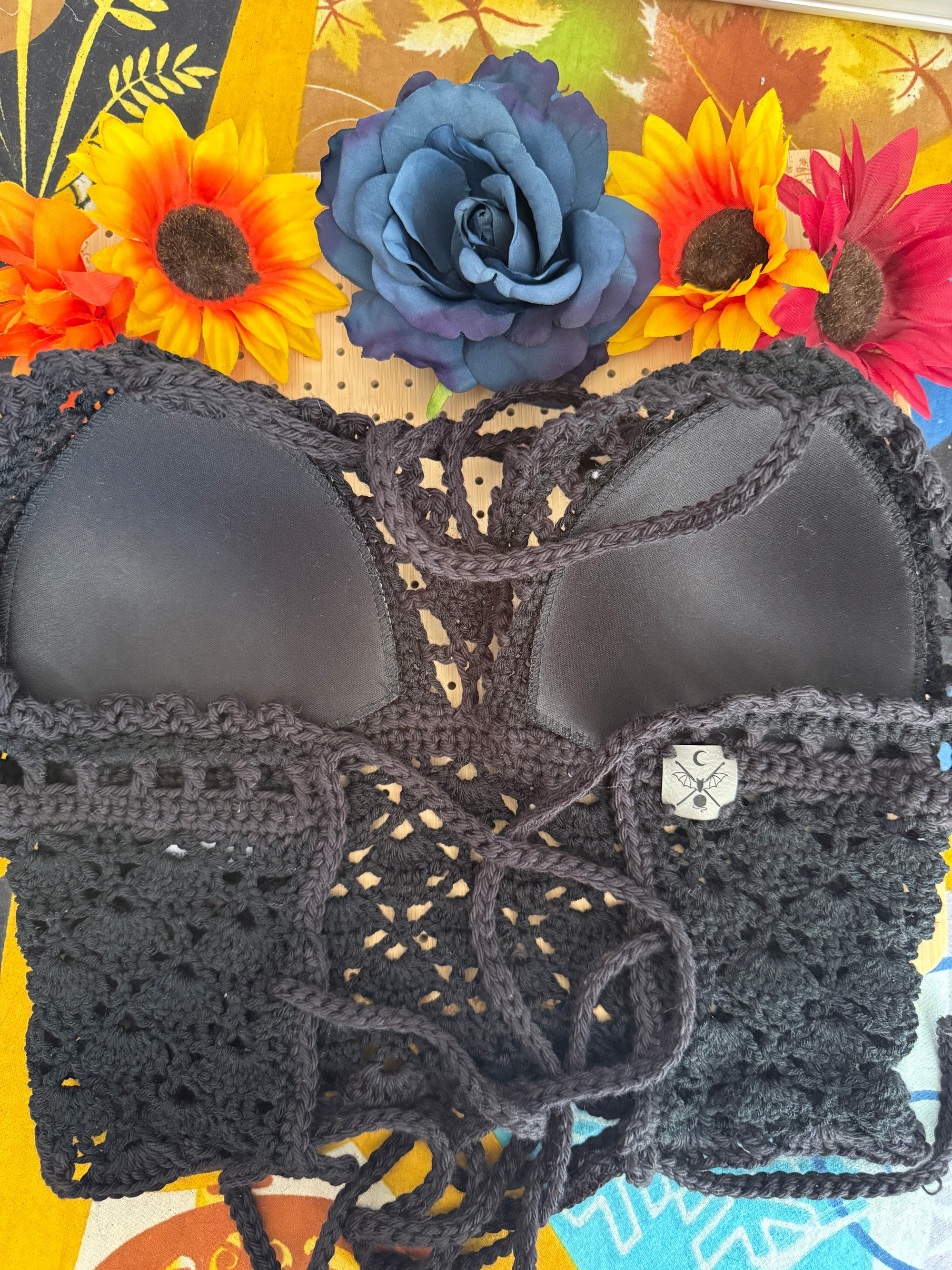 Crochet Halter Bralette – Midnight Lace | Hand Crocheted Lace-Up Back Top