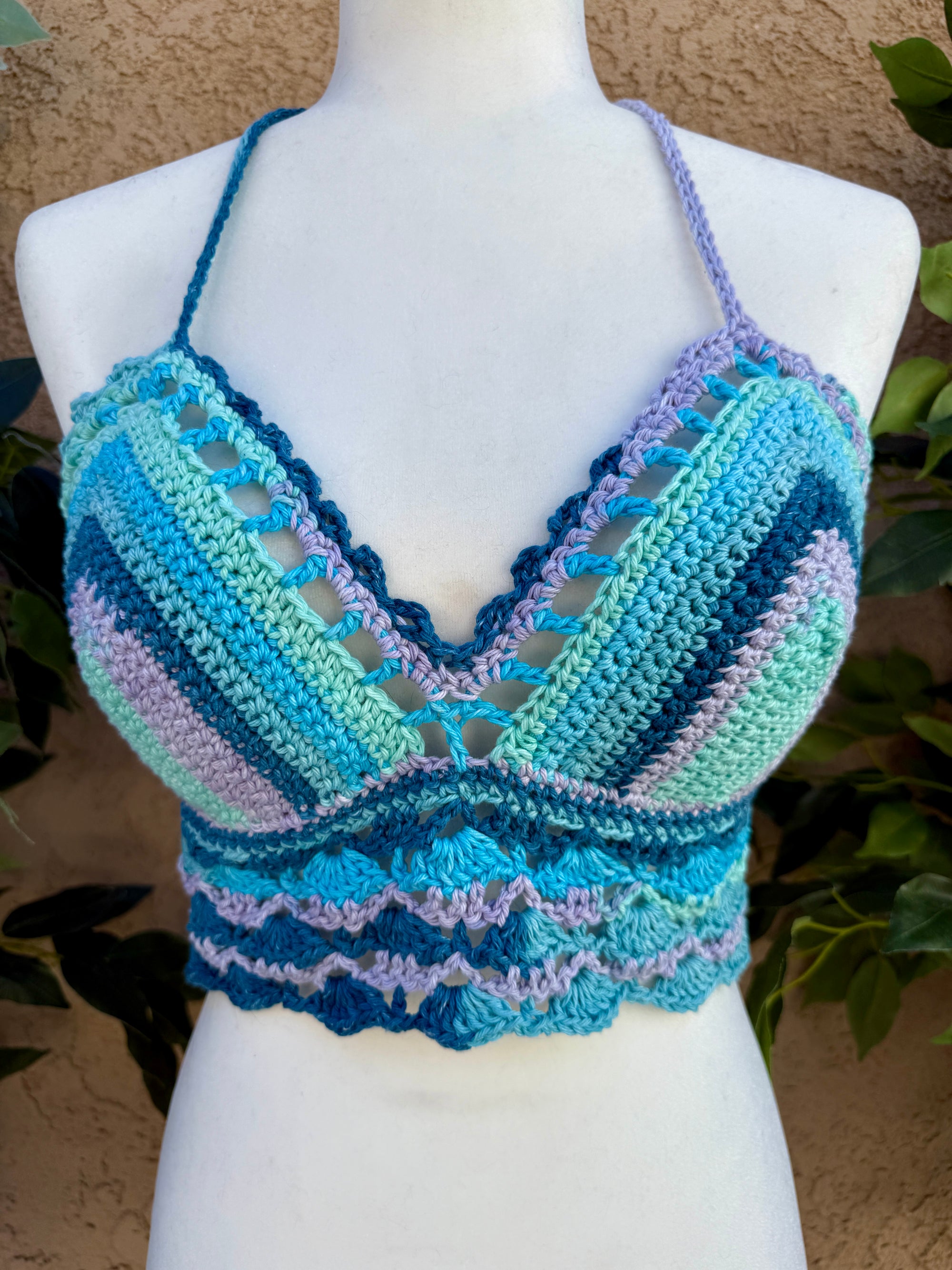 Crochet Halter Bralette – Siren Tide | Hand Crocheted Lace-Up Back Top