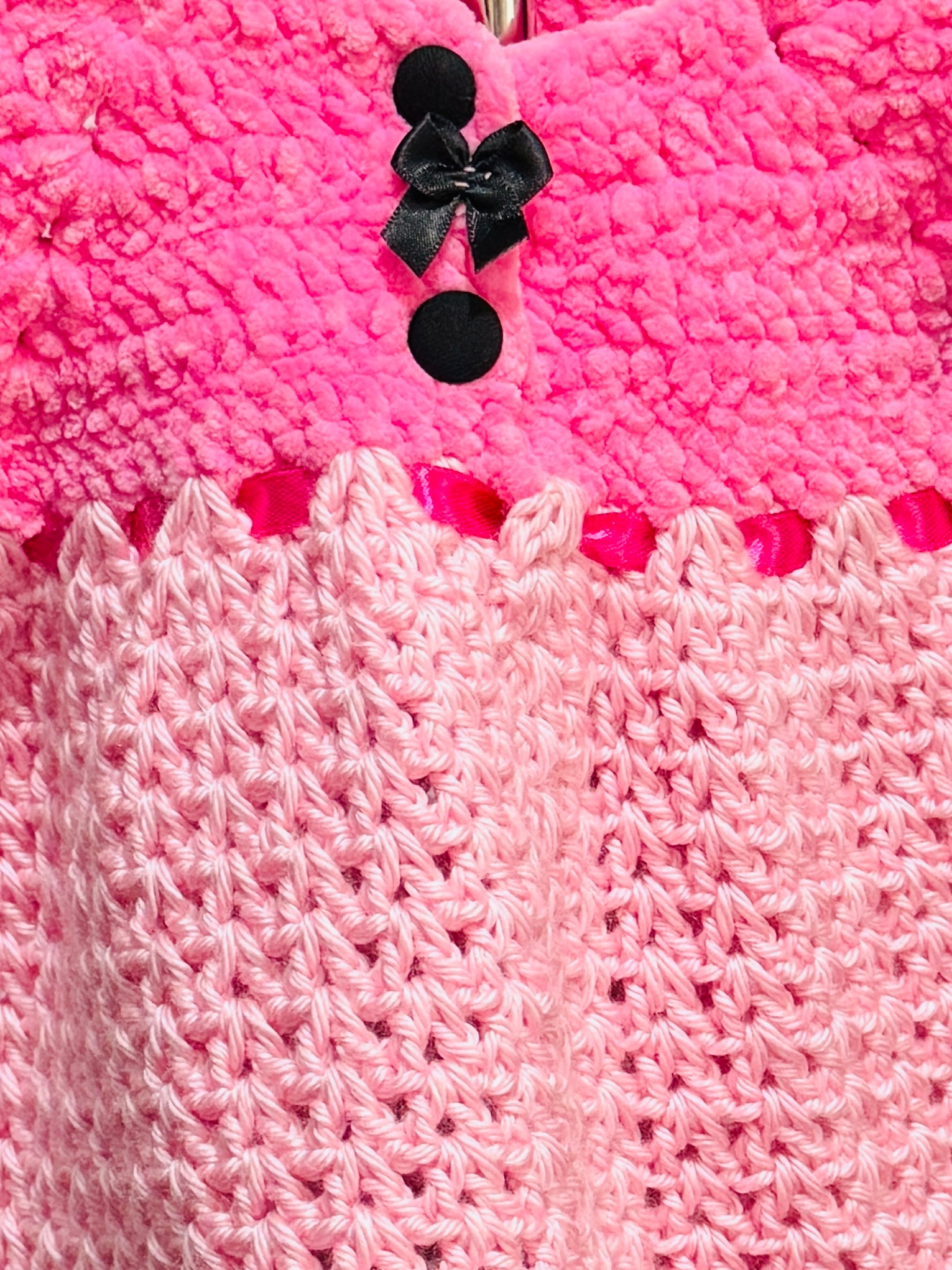 Sweetheart Skull Dress | Crochet Baby Dress (0–9 Months) | Pink & Black Gothic Baby Outfit with Matching Headband