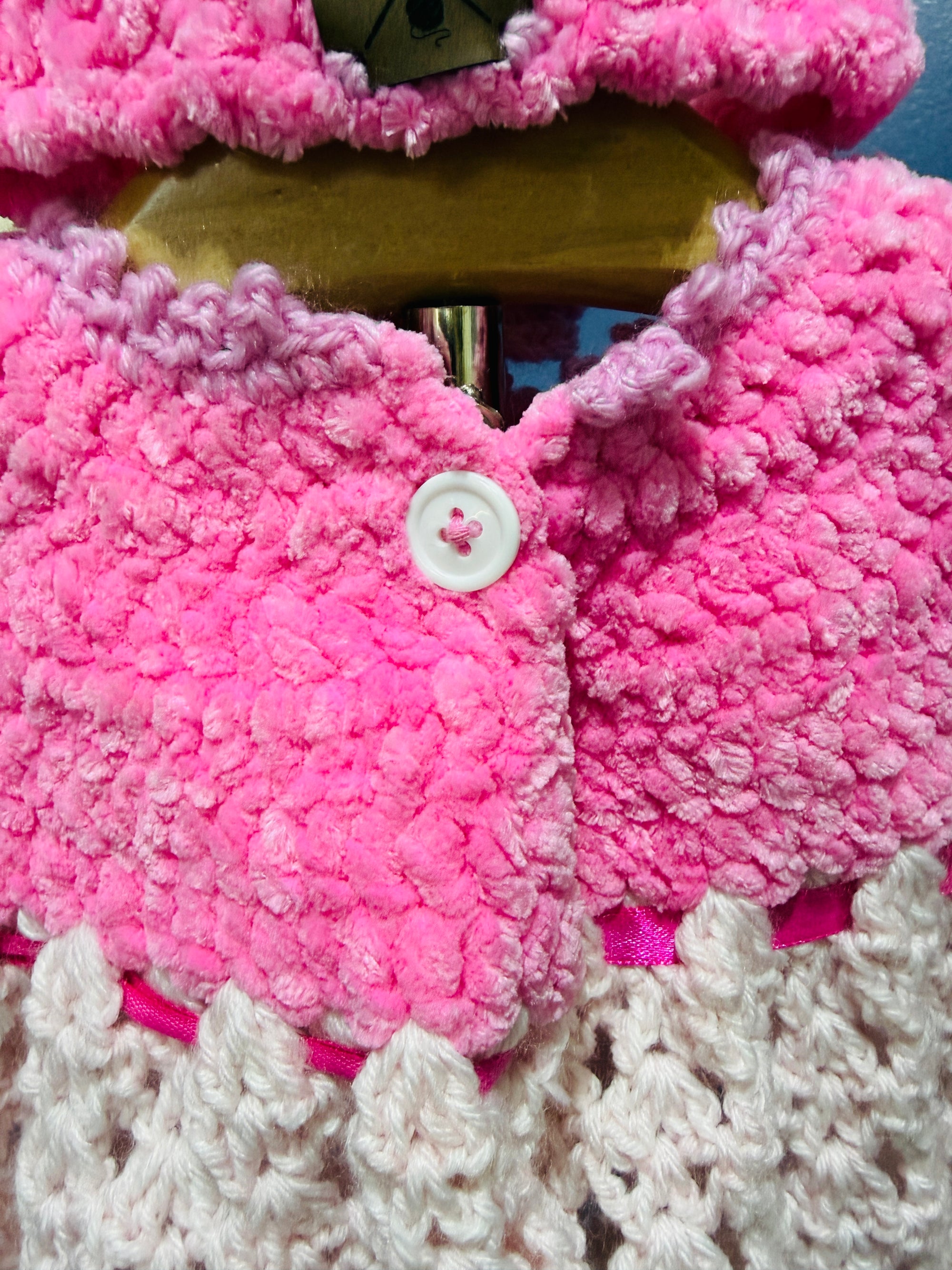 Blush Flutter Dress Set | Crochet Baby Dress (0–6 Months) | Handmade Butterfly Detail & Matching Headband