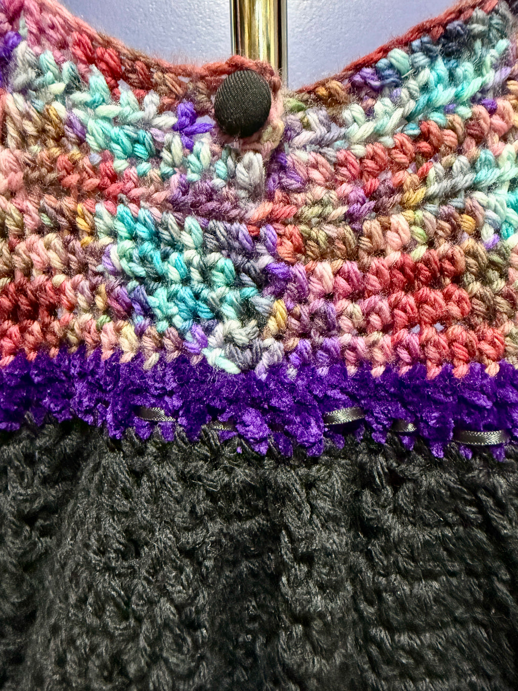 Rainbow Sally Dress Set | Gothic Baby Dress (0–6 Months) | Handmade Crochet with Bow Headband