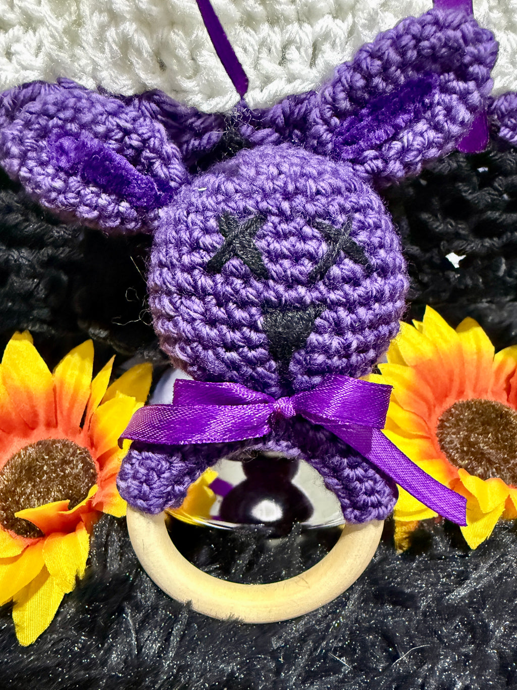 Velvet Charm Dress Set – Gothic Baby Dress (3–9 Months) | Handmade Crochet with Matching Bunny Teether