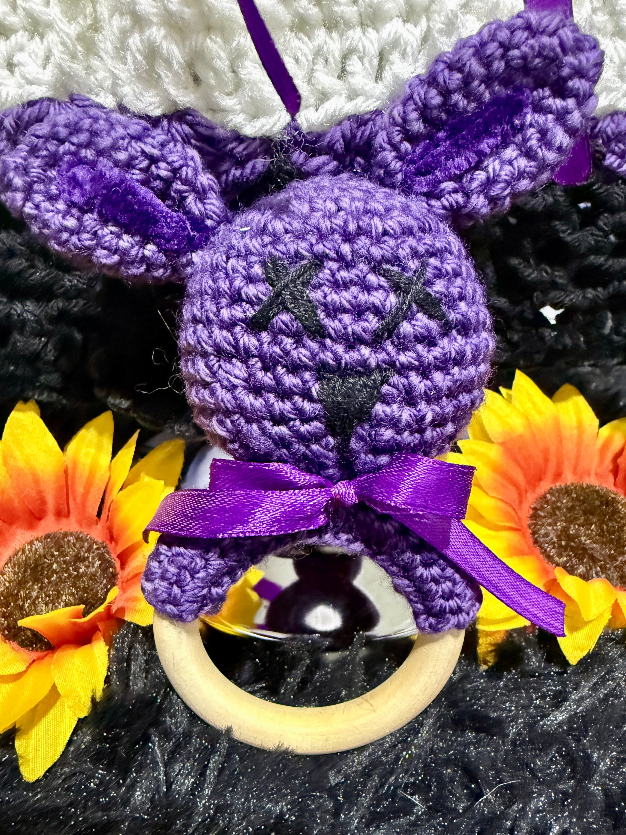 Velvet Charm Dress Set – Gothic Baby Dress (3–9 Months) | Handmade Crochet with Matching Bunny Teether