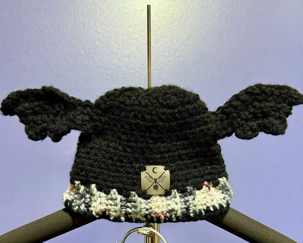 Little Nightwing Set – Gothic Baby Pants & Bat Beanie (0–6 Months) | Handmade Crochet