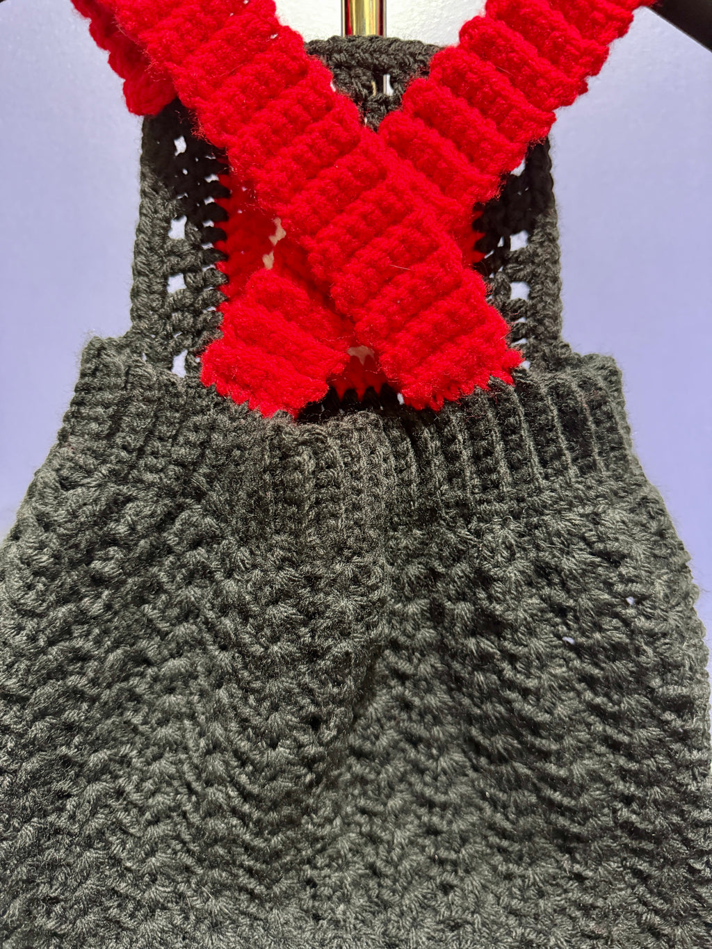 Crimson Rebel Overalls Set – 0–6 Months | Handmade Crochet with Matching Beanie