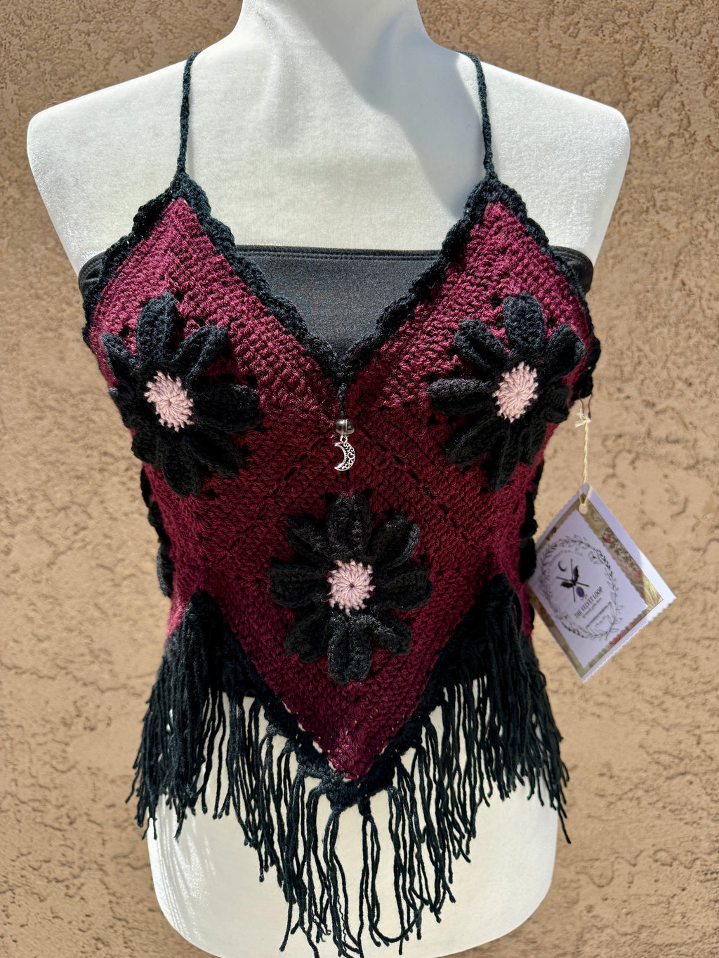 Crochet Fringe Halter Top –  Flower Power | Hand Crocheted Boho Festival Top
