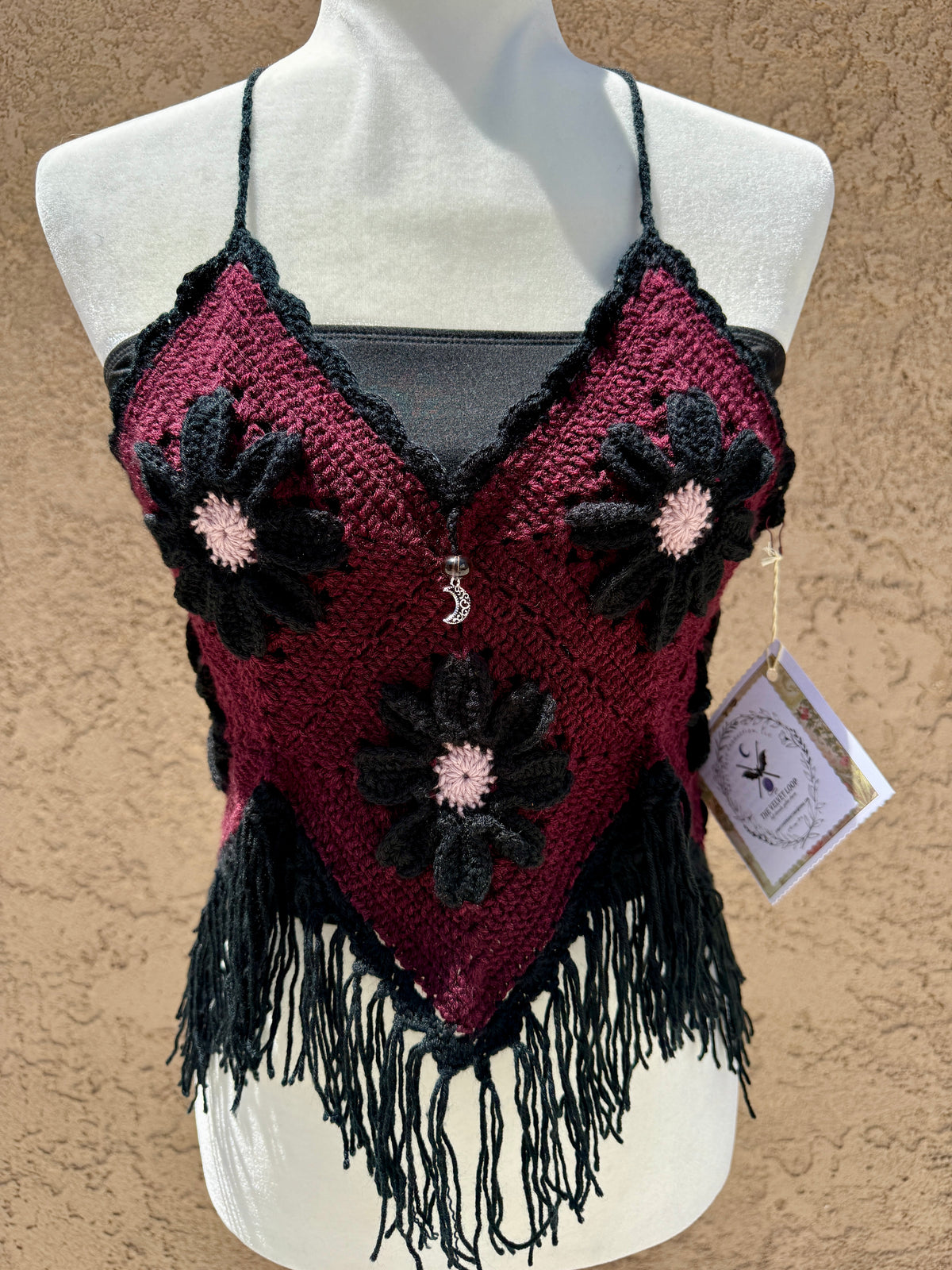 Crochet Fringe Halter Top –  Flower Power | Hand Crocheted Boho Festival Top
