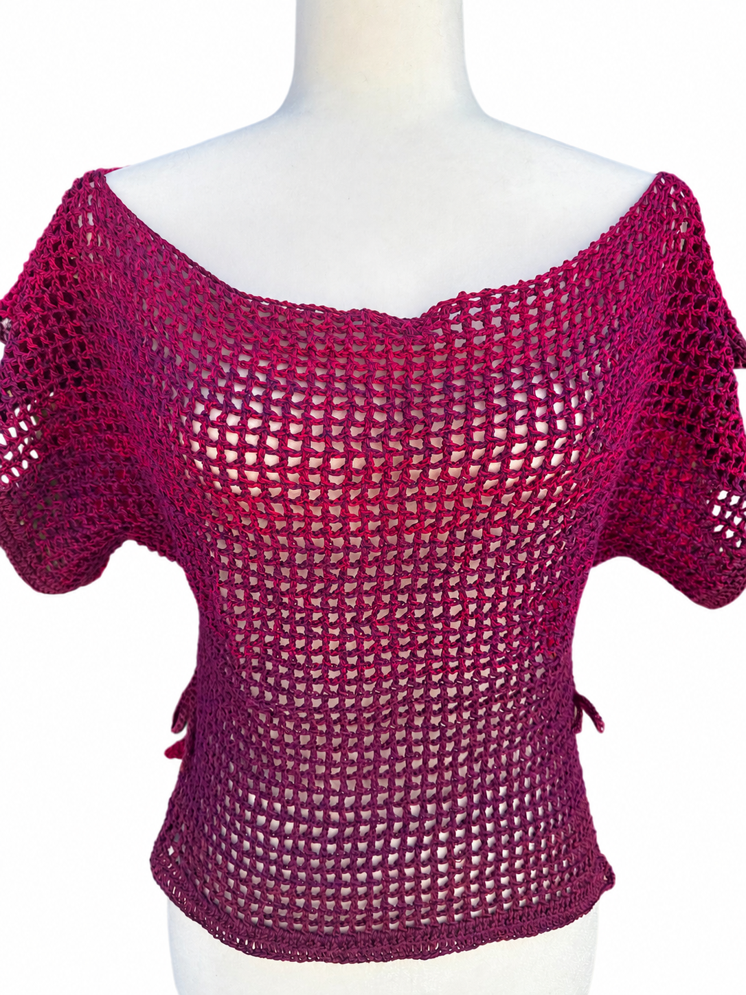 Crochet Mesh Top – Berry Eclipse | Hand Crocheted Side Tie Festival Cover Top