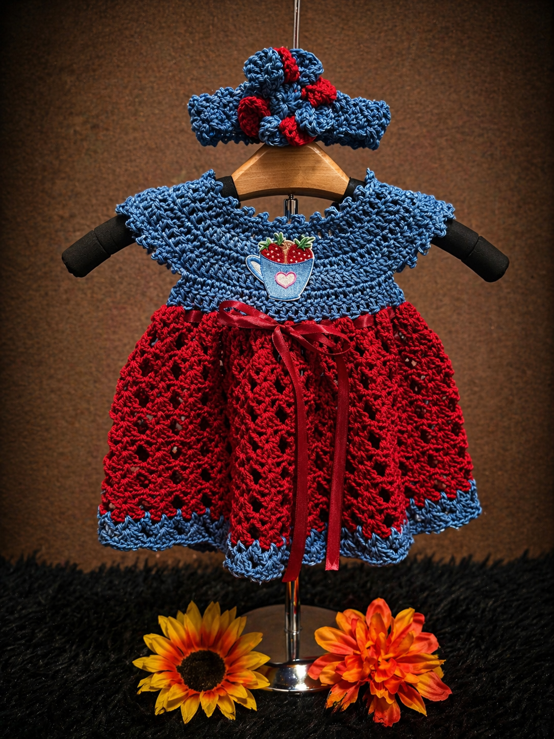 Strawberry Teacup Baby Dress Set (0–6 Months)