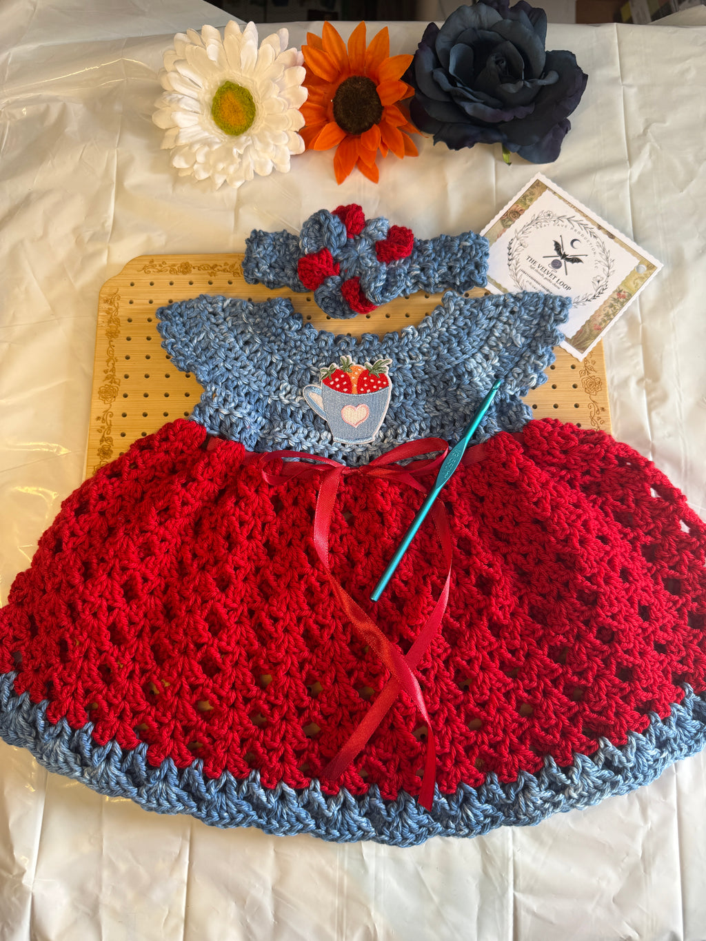 Strawberry Teacup Baby Dress Set (0–6 Months)