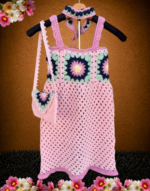 Crochet Toddler Dress Set – Petal Garden | Hand Crocheted 2–3T Outfit ...
