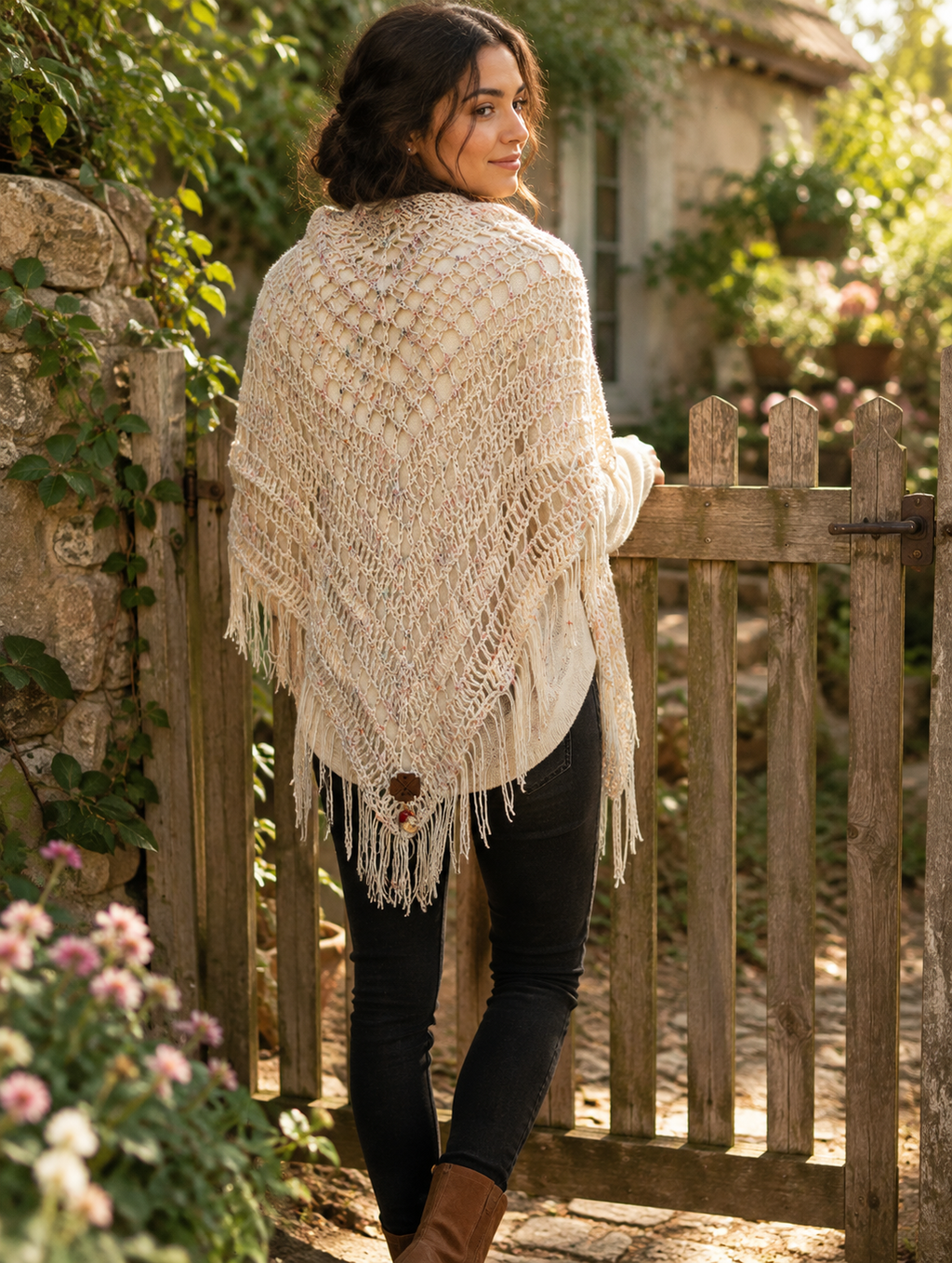 Ivory Confetti Prayer Shawl | Hand Crocheted 3 Way Wearable Wrap