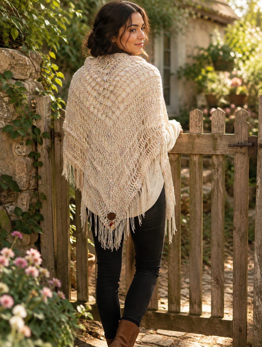 Ivory Confetti Prayer Shawl | Hand Crocheted 3 Way Wearable Wrap