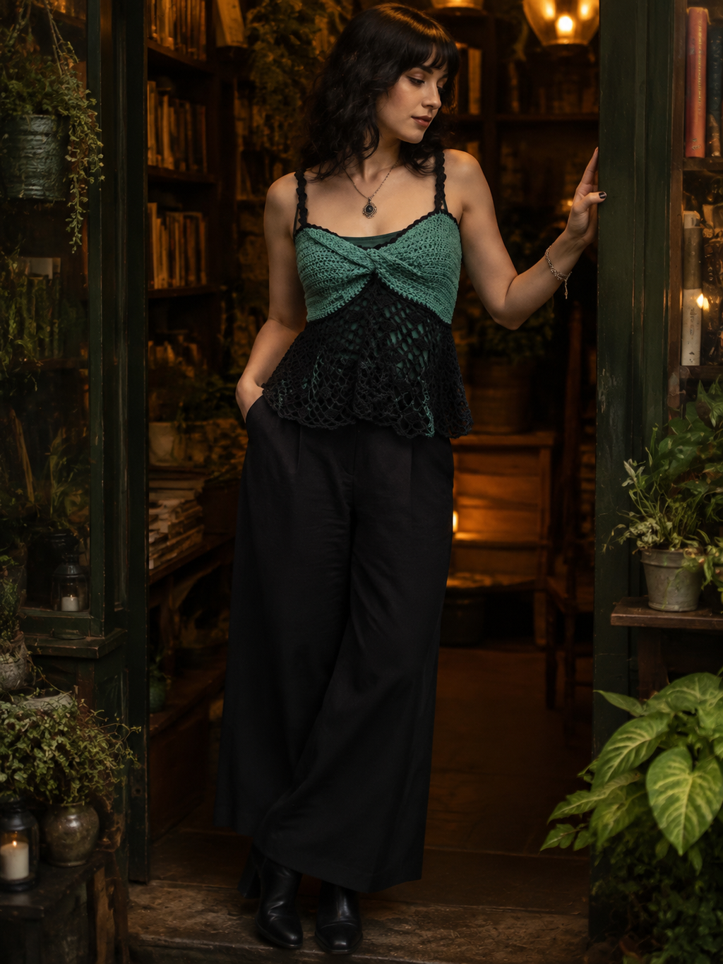 Forest Noir Lace Tank | Hand Crocheted Tank with Built In Cups