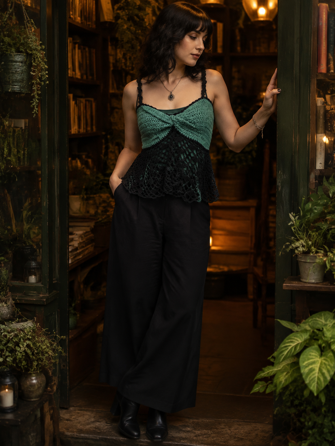 Forest Noir Lace Tank | Hand Crocheted Tank with Built In Cups