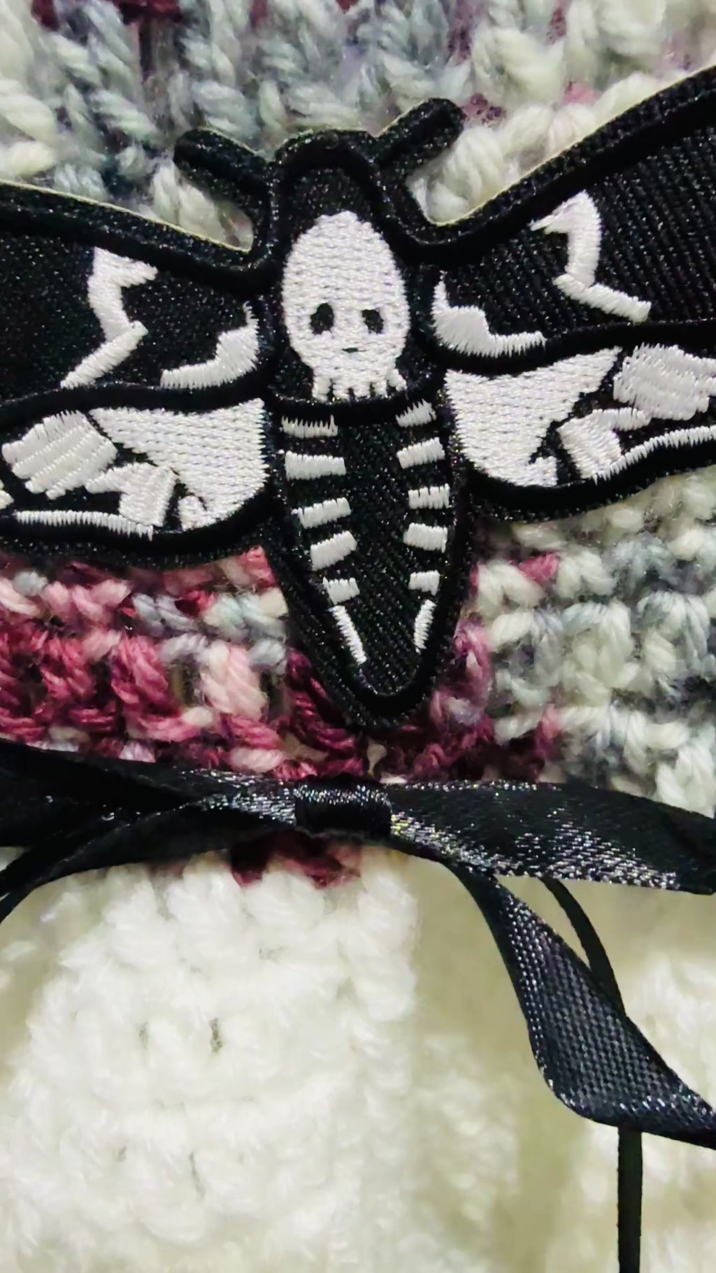 Nocturne Moth Dress Set | Gothic Baby Dress (0–6 Months) | Handmade Crochet with Skull Moth Detail & Headband