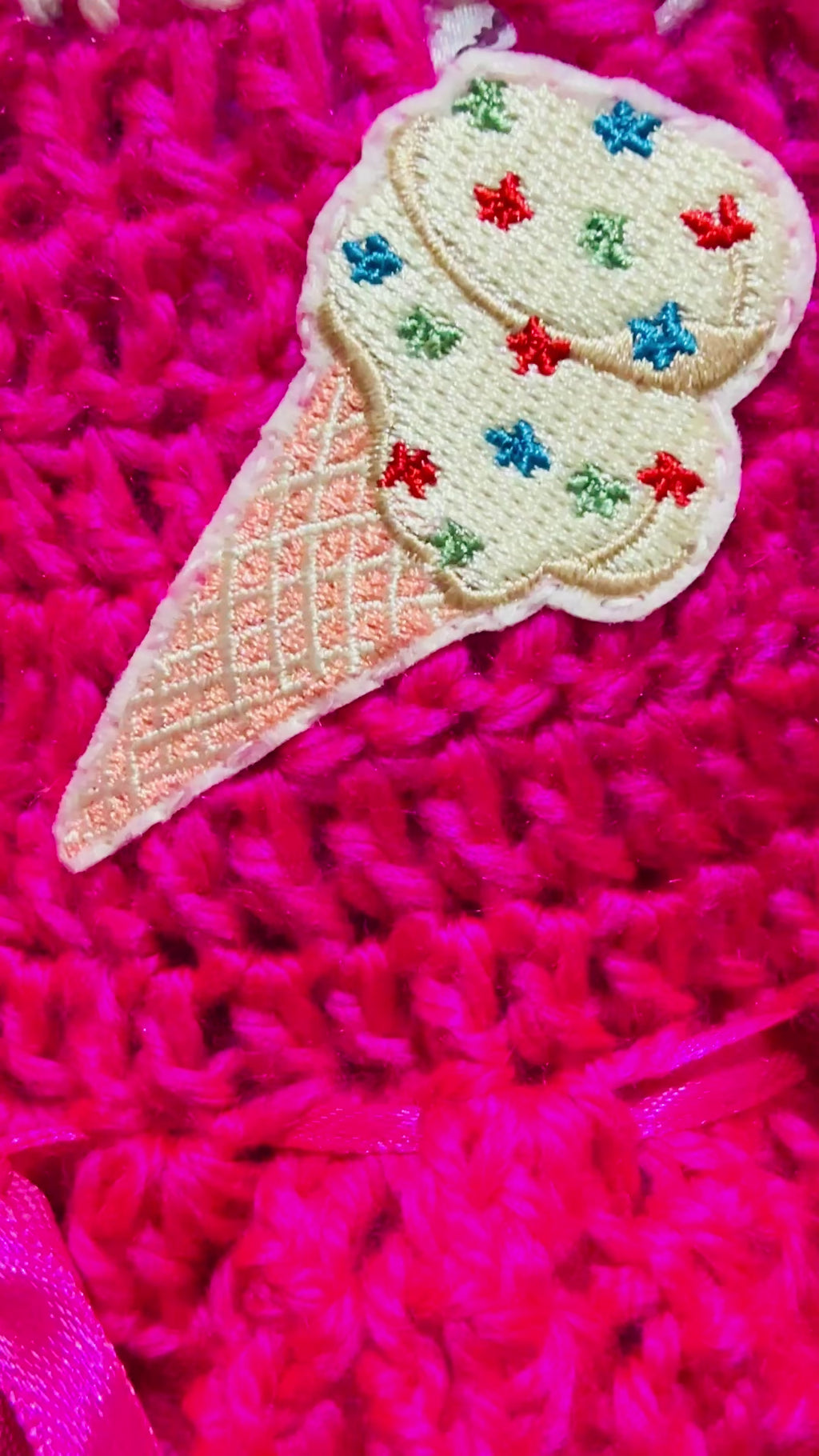 Ice Cream Sprinkle Dress Set | Crochet Baby Dress (0–3 Months) | Handmade Ice Cream Detail & Matching Headband