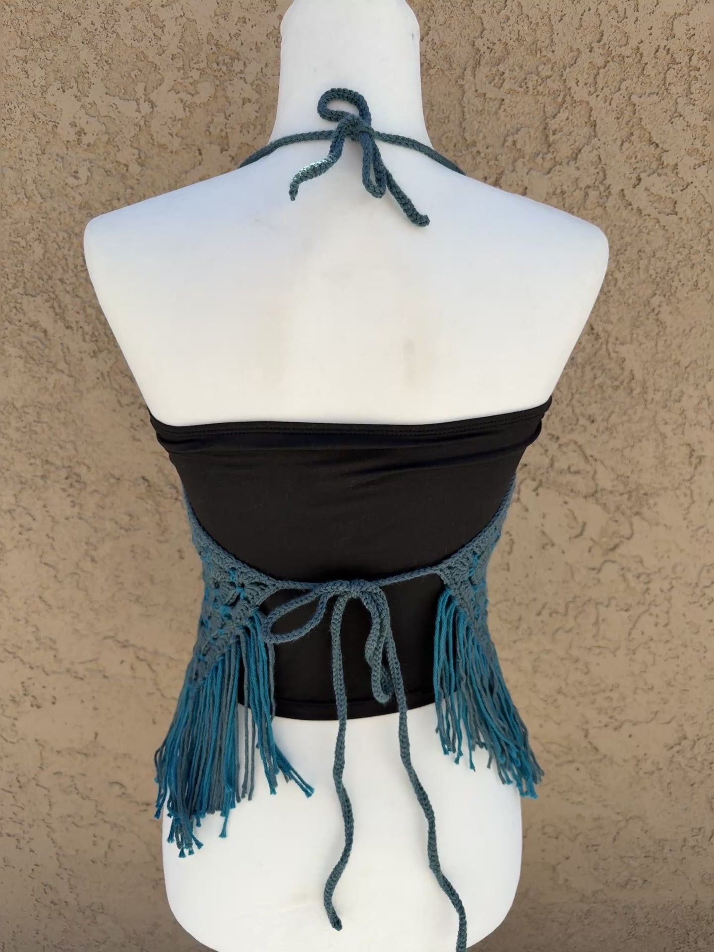 Crochet Fringe Halter Top tie back  | Hand Crocheted Boho Festival Top