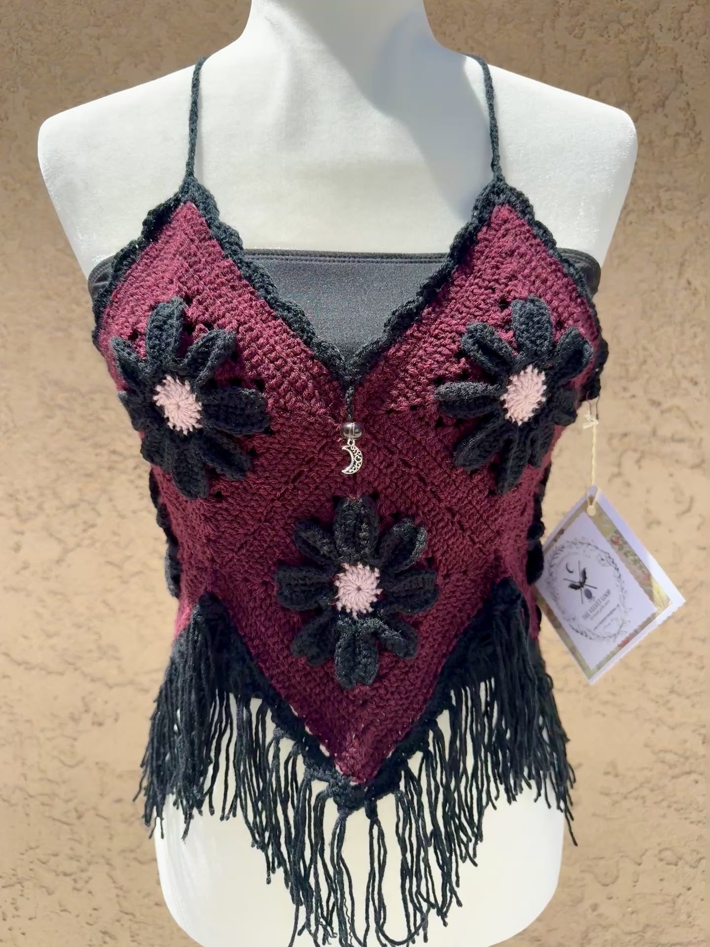 Crochet Fringe Halter Top –  Flower Power | Hand Crocheted Boho Festival Top